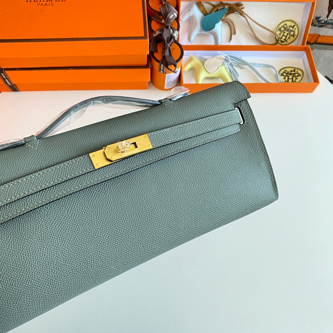 HM Kelly Cut 31 Ash Grey Epsom Leather Gold Hardware 229038