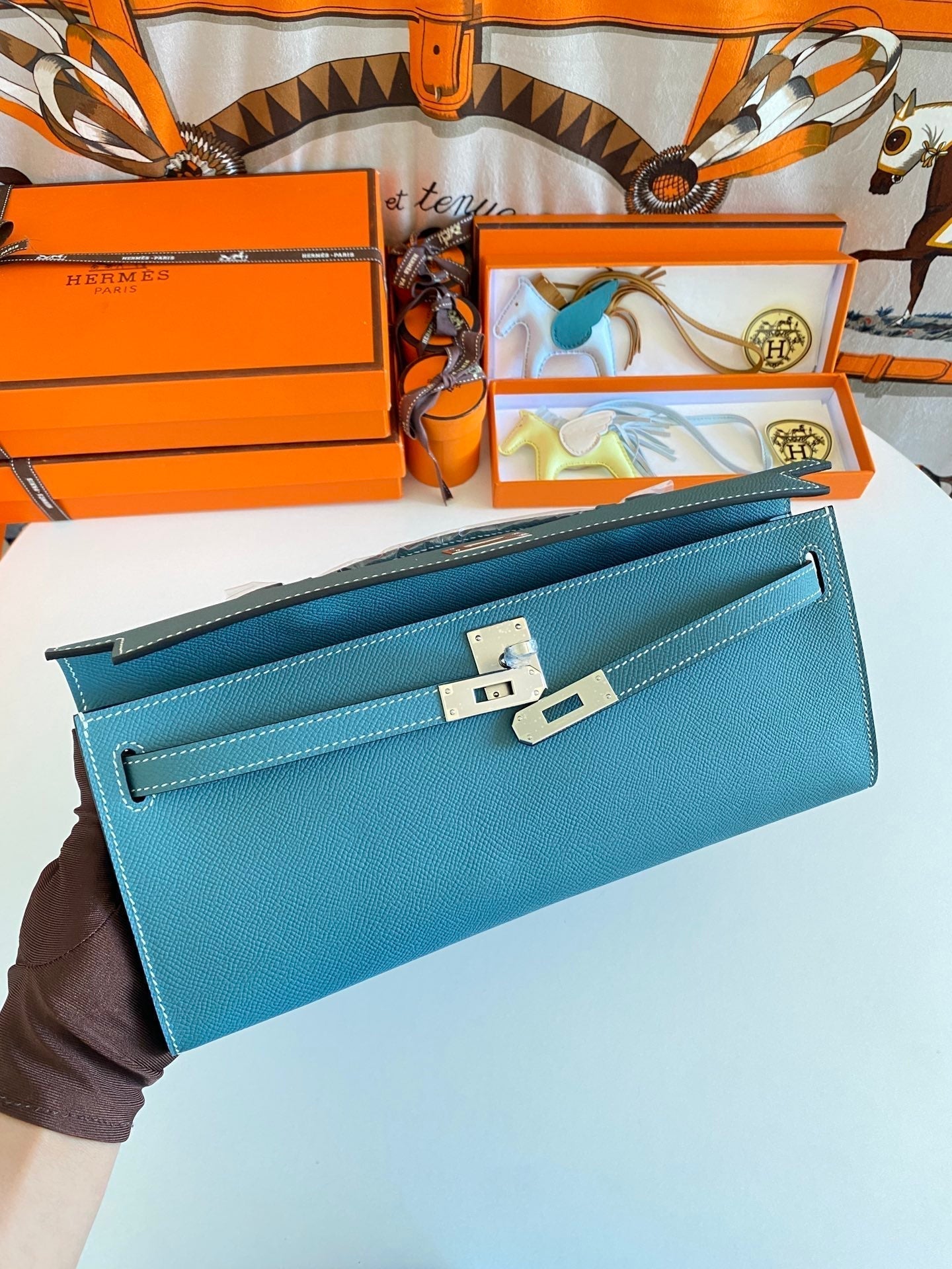 HM Kelly Cut 31 Teal Blue Epsom Leather Silver Hardware 229063