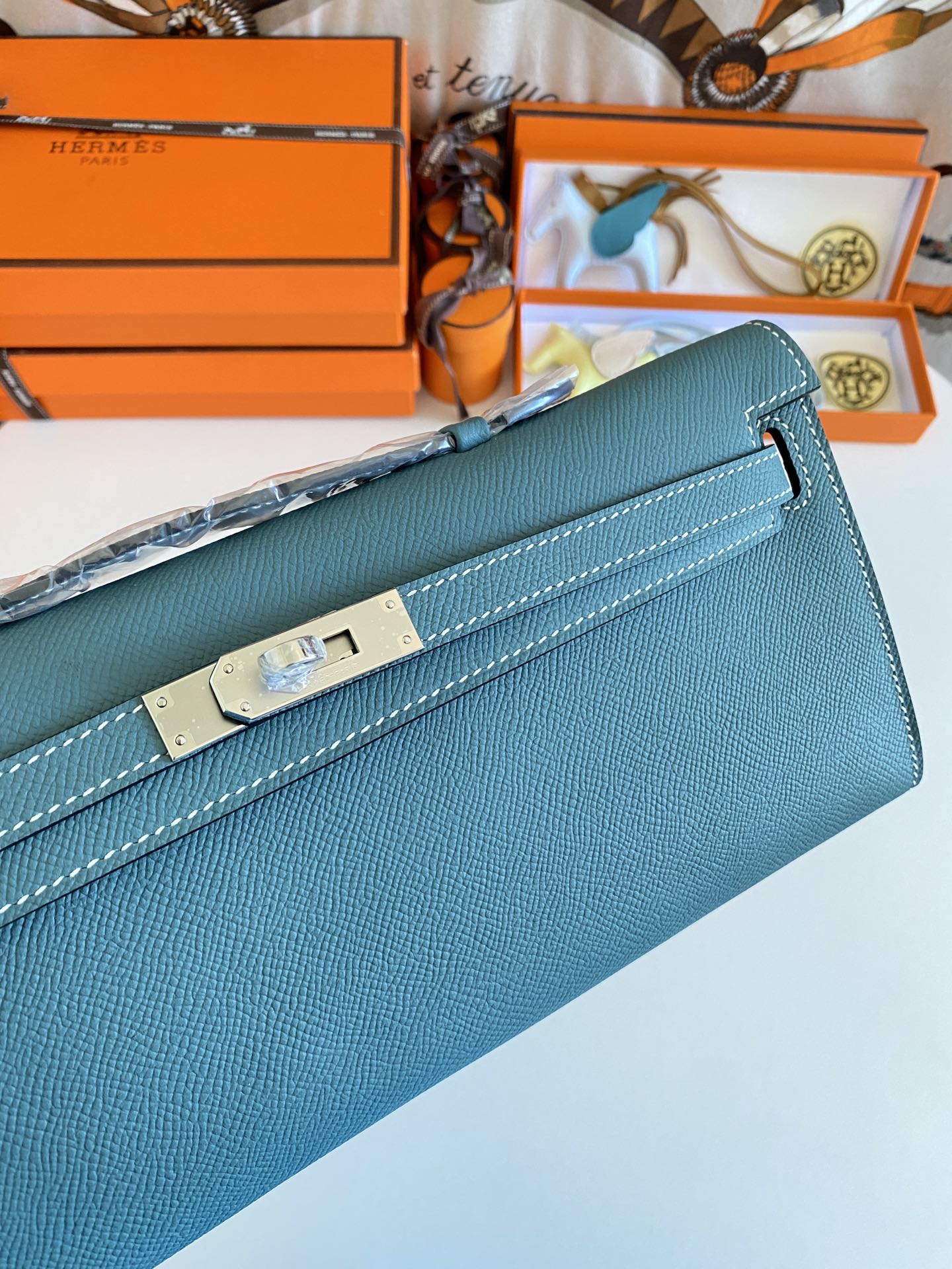HM Kelly Cut 31 Teal Blue Epsom Leather Silver Hardware 229063