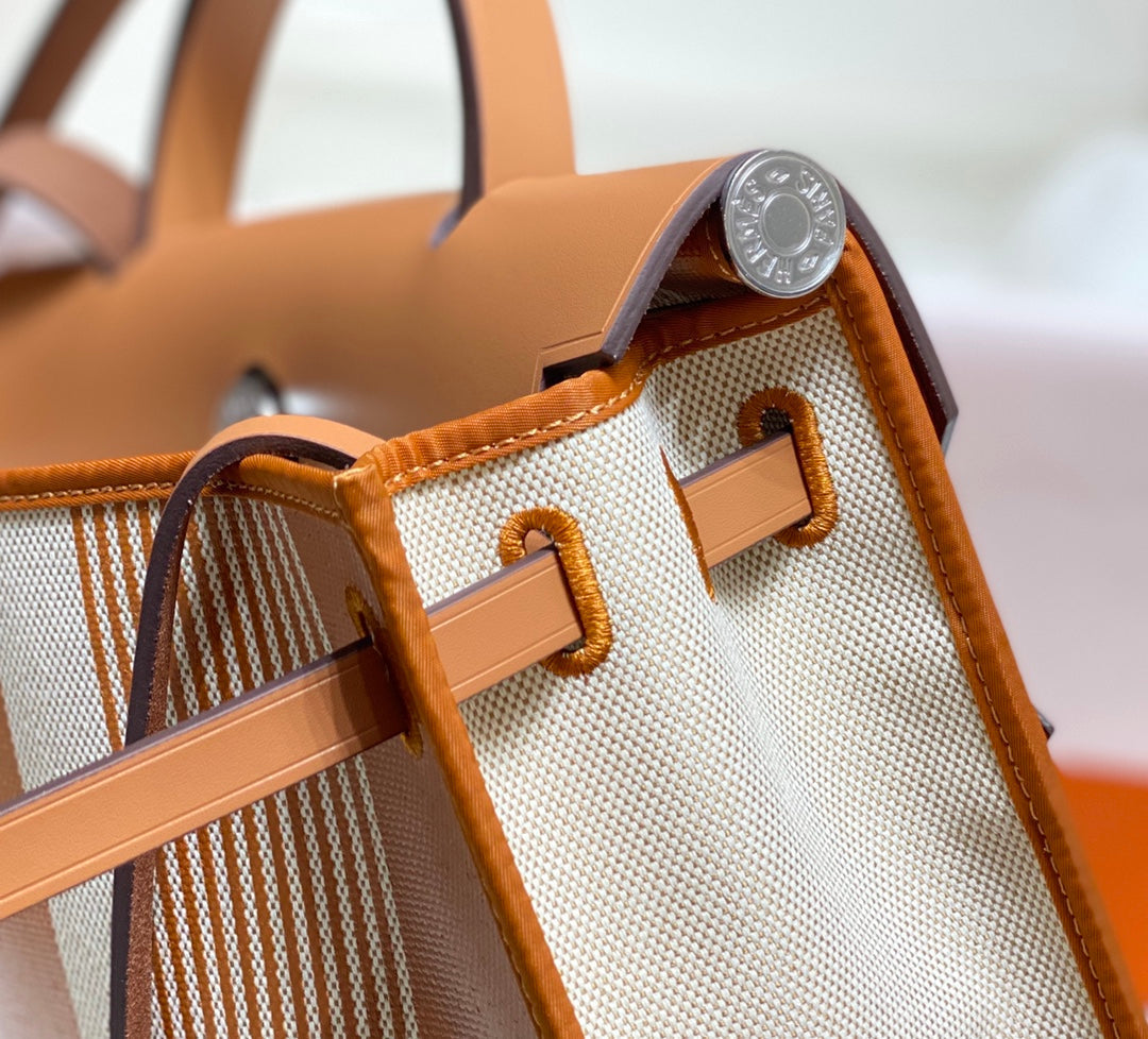 Herbag 31 Toile White Gold Canvas Gold Cowhide Leather
