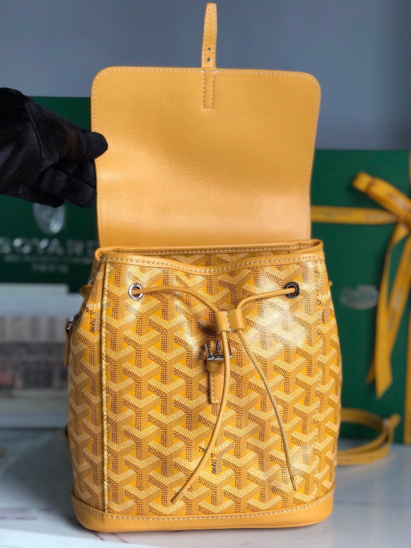 ALPIN MINI BACKPACK 21 IN YELLOW LAMBSKIN AND GOYARDINE CANVAS
