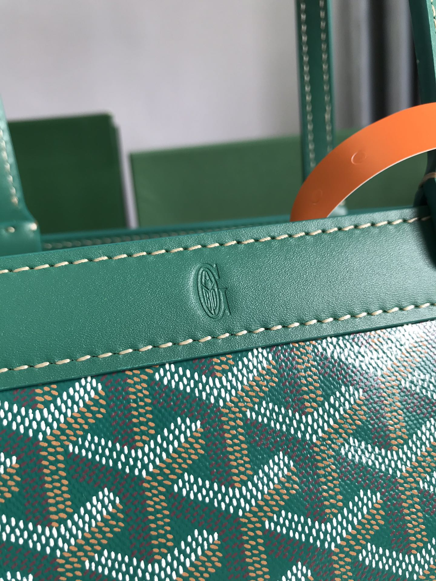 BELLECHASSE BIAUDE PM BAG 36 IN GREEN GOYARDINE CANVAS AND CALFSKIN TRIM