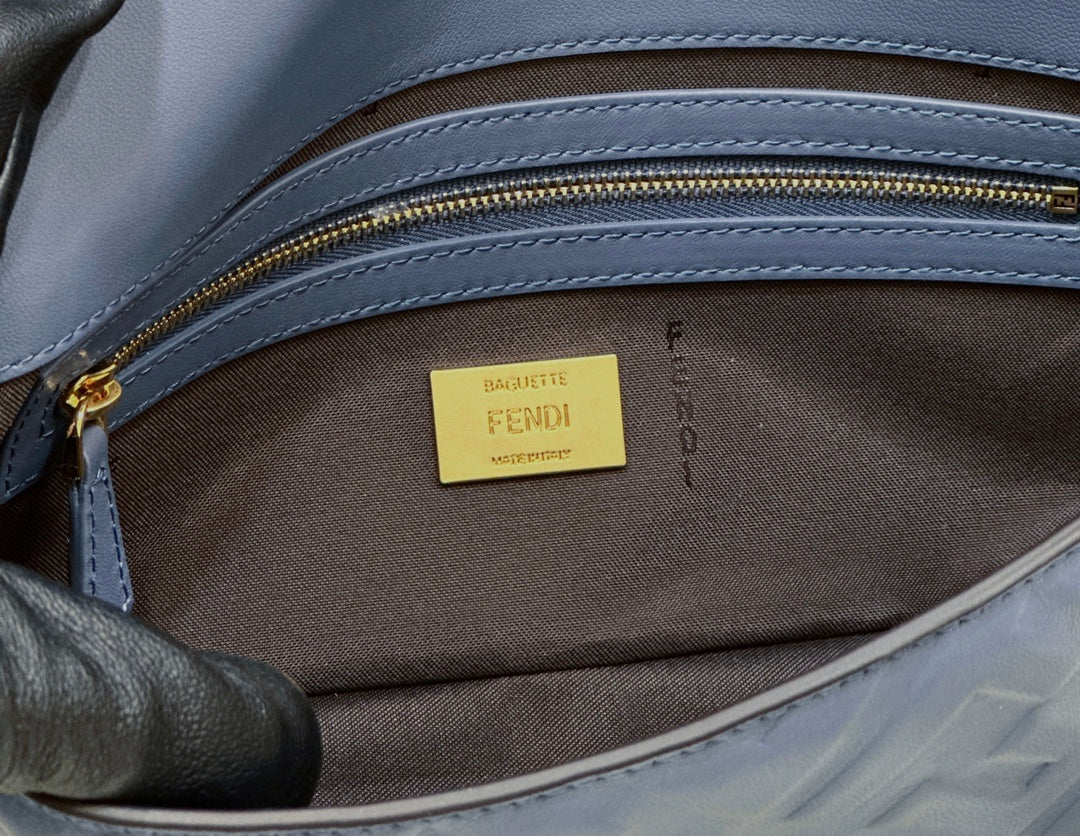 Baguette 27cm Blue Lambskin Gold Hardware