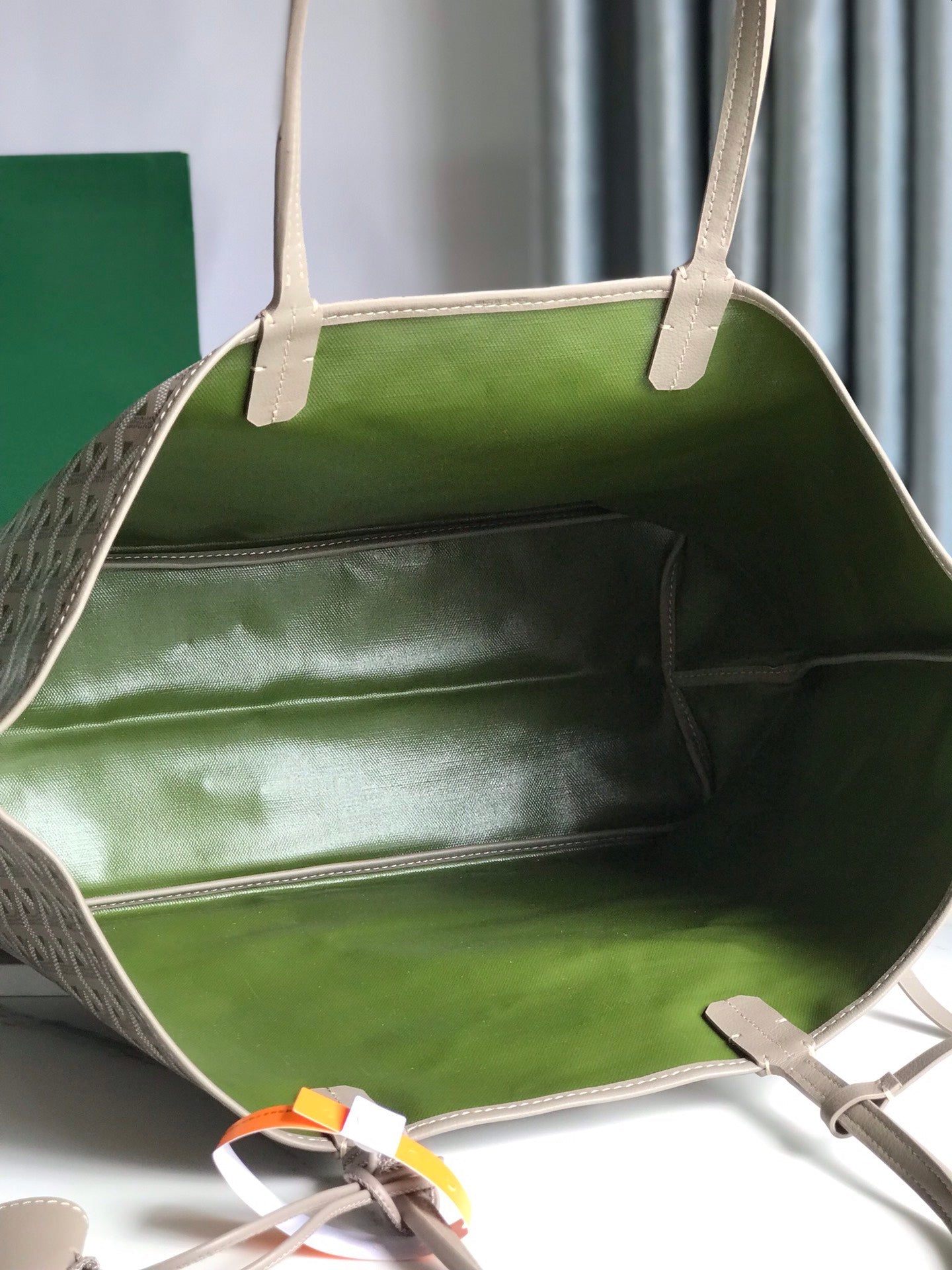 SAINT LOUIS PM 34 IN GREY MIX GREEN GOYARDINE CANVAS AND CALFSKIN