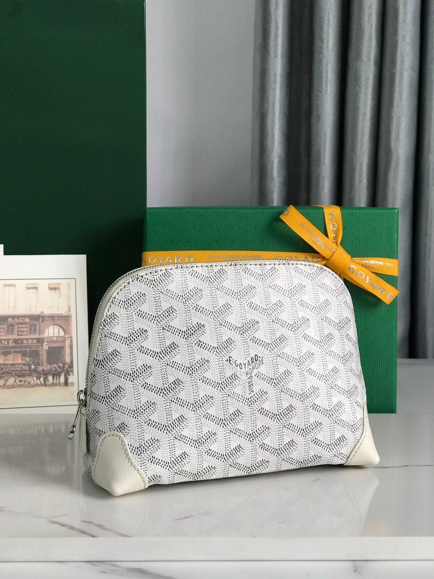 VEND?ME COSMETIC POUCH 17 IN WHITE GOYARDINE CANVAS AND CALFSKIN TRIM