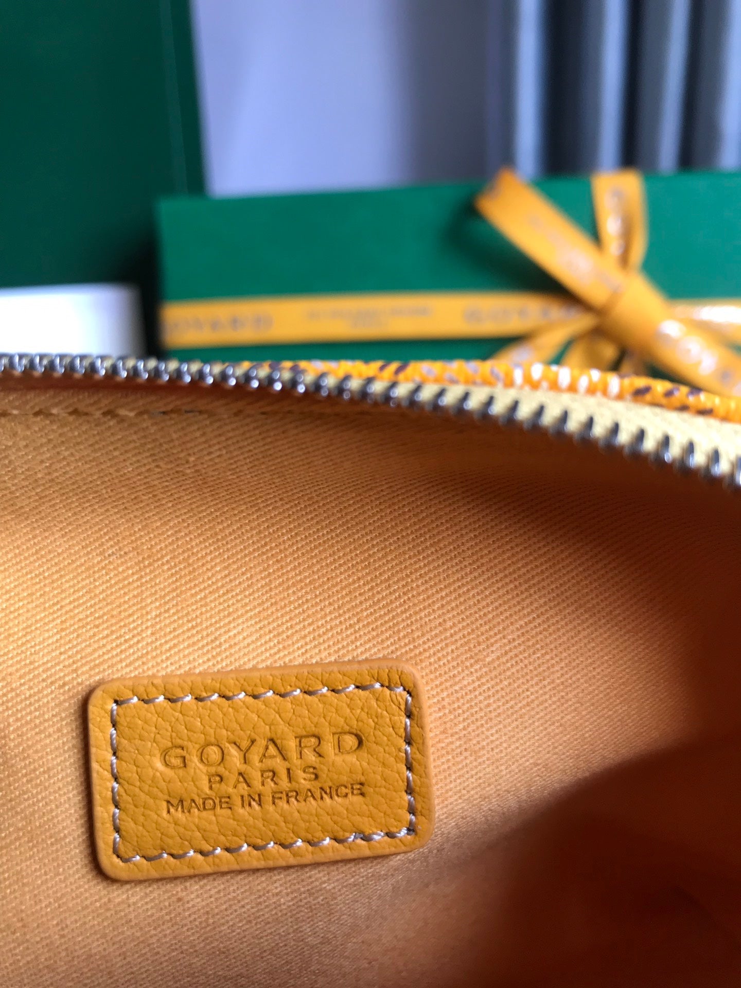 VEND?ME COSMETIC POUCH 17 IN YELLOW GOYARDINE CANVAS AND CALFSKIN TRIM