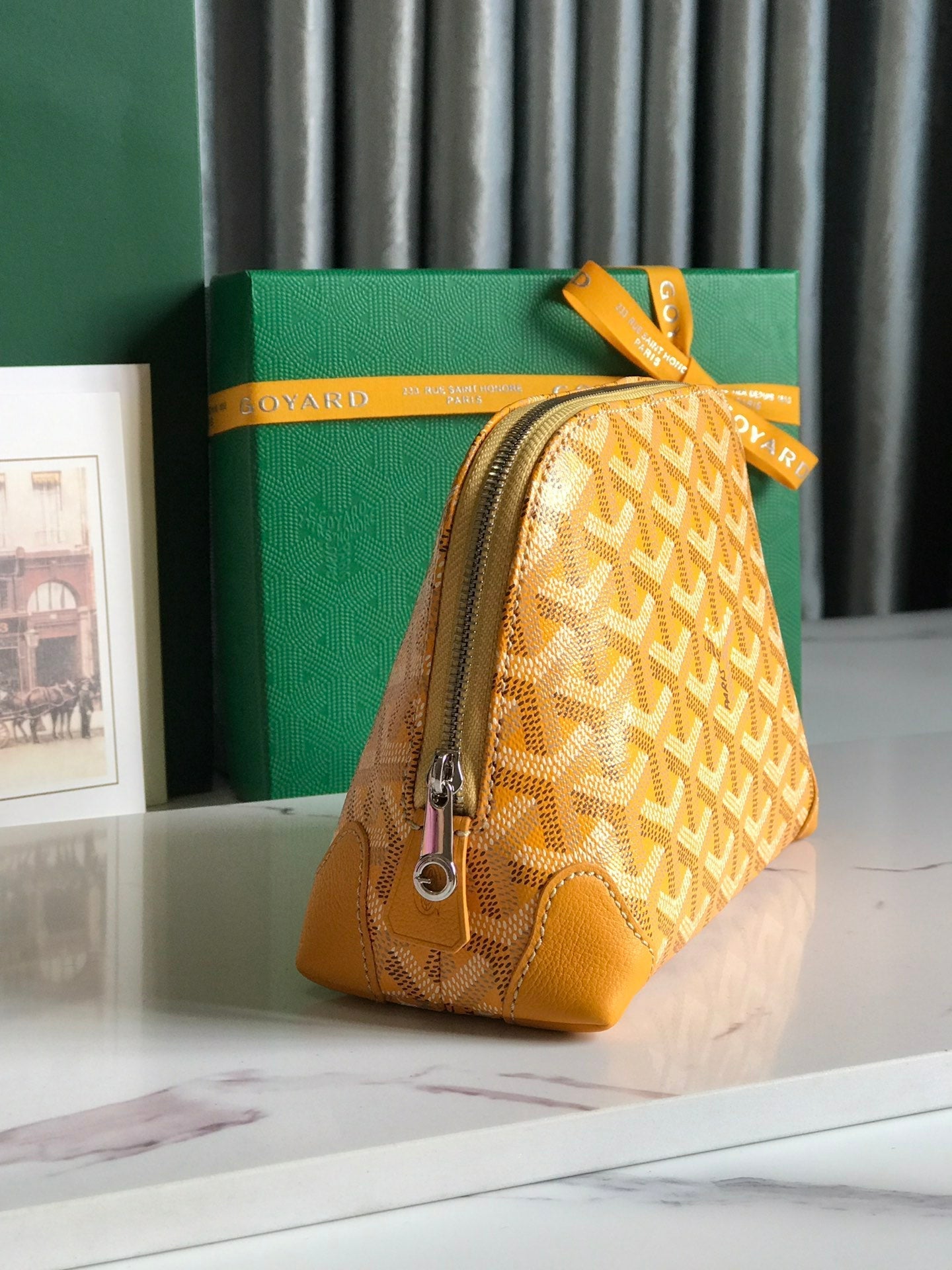 VEND?ME COSMETIC POUCH 17 IN YELLOW GOYARDINE CANVAS AND CALFSKIN TRIM