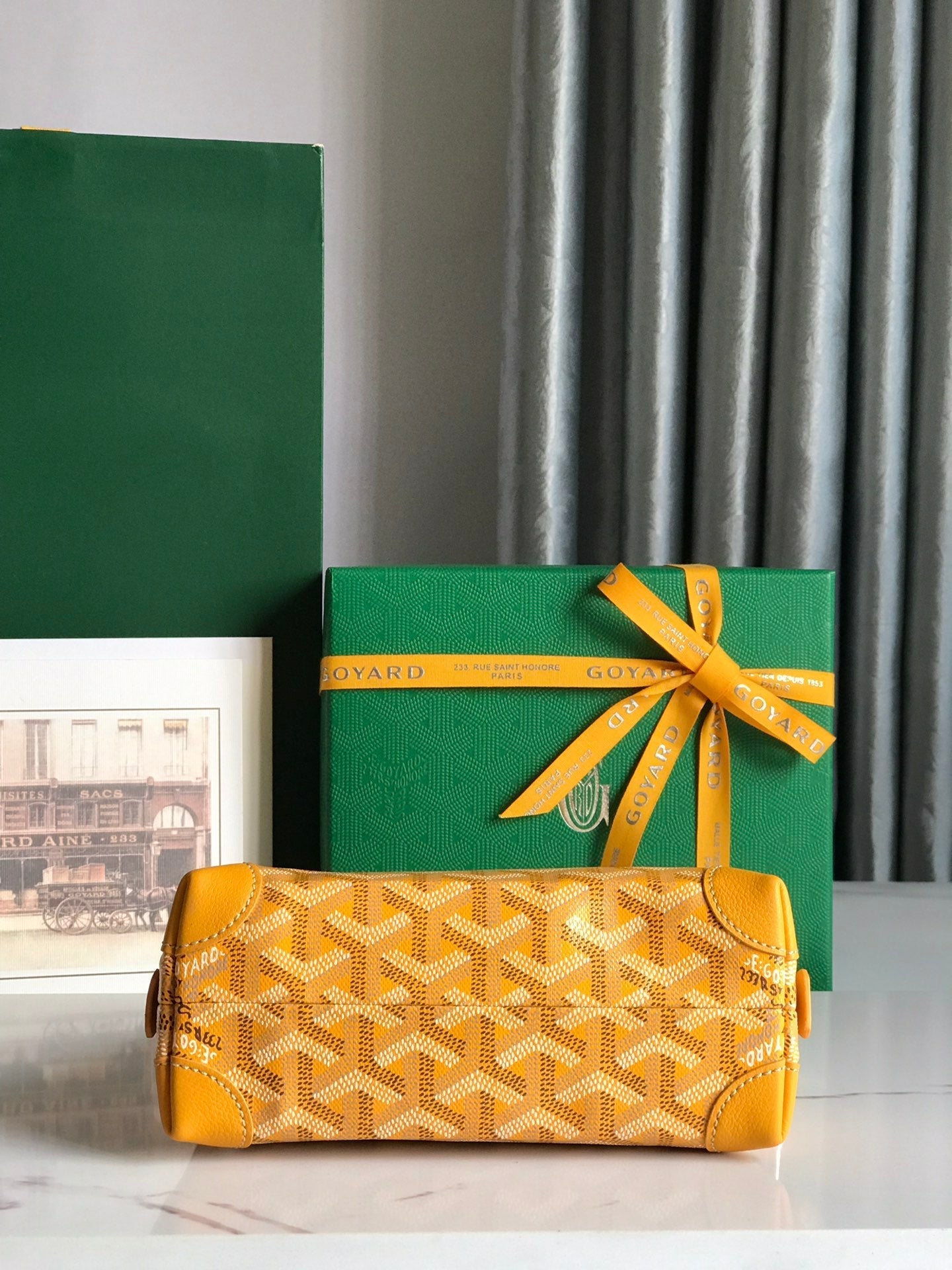 VEND?ME COSMETIC POUCH 17 IN YELLOW GOYARDINE CANVAS AND CALFSKIN TRIM