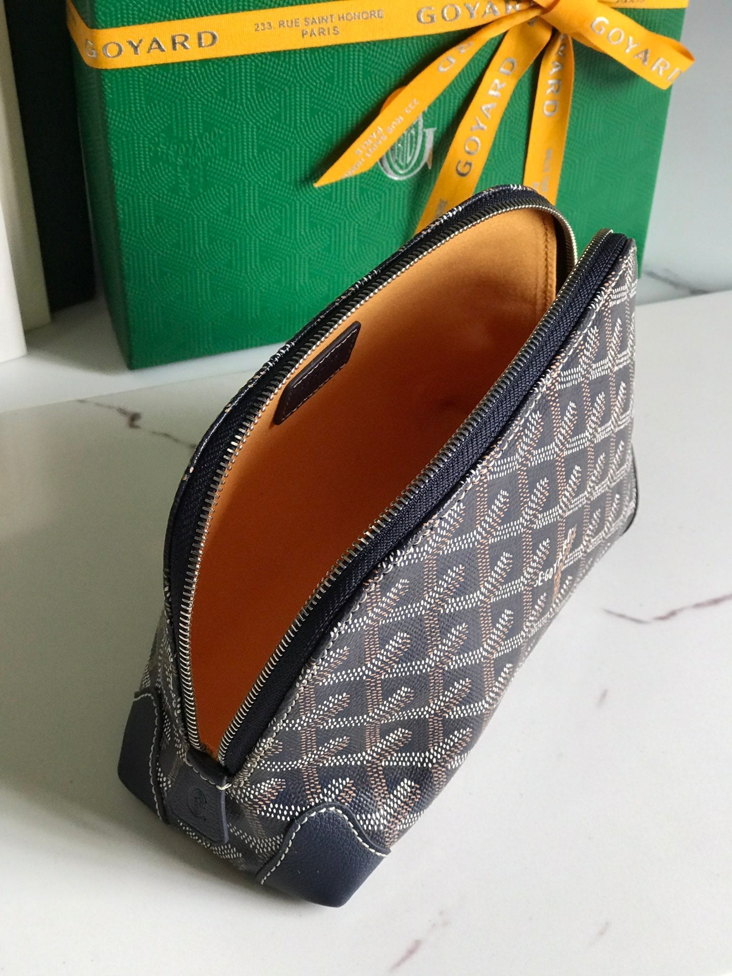 VEND?ME COSMETIC POUCH 17 IN NAVY BLUE GOYARDINE CANVAS AND CALFSKIN TRIM