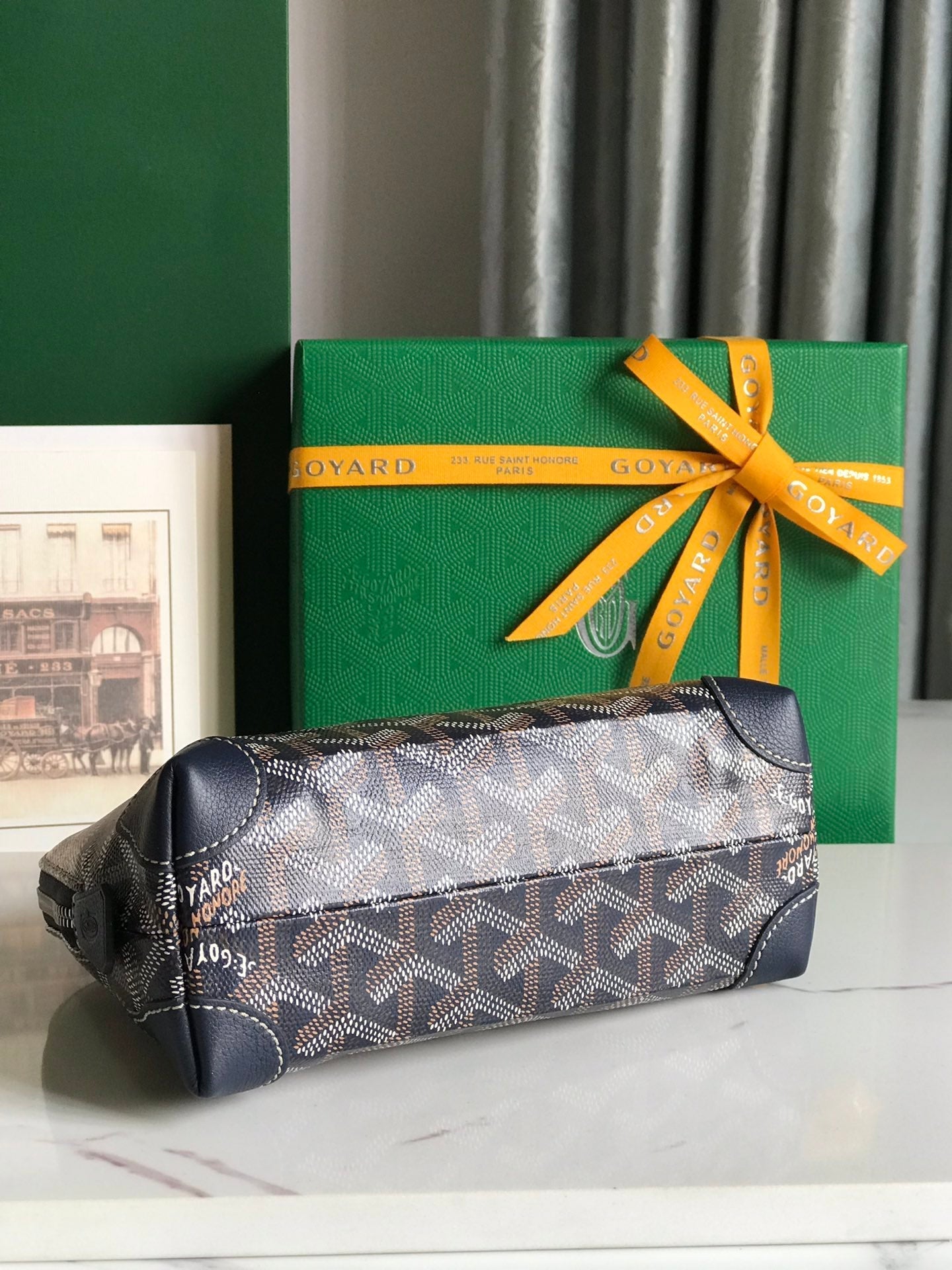 VEND?ME COSMETIC POUCH 17 IN NAVY BLUE GOYARDINE CANVAS AND CALFSKIN TRIM