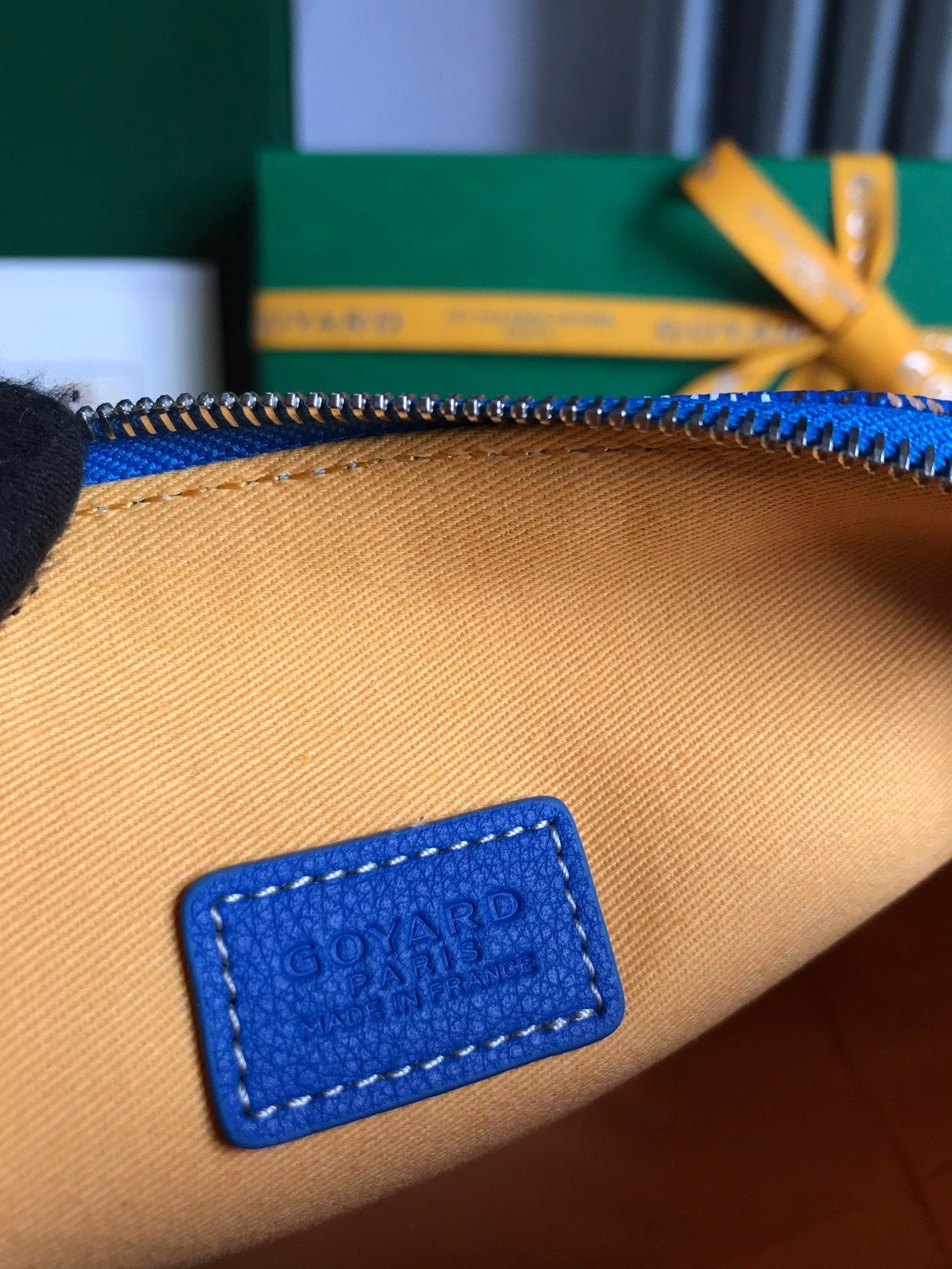 VEND?ME COSMETIC POUCH 17 IN SAPPHIRE BLUE GOYARDINE CANVAS AND CALFSKIN TRIM