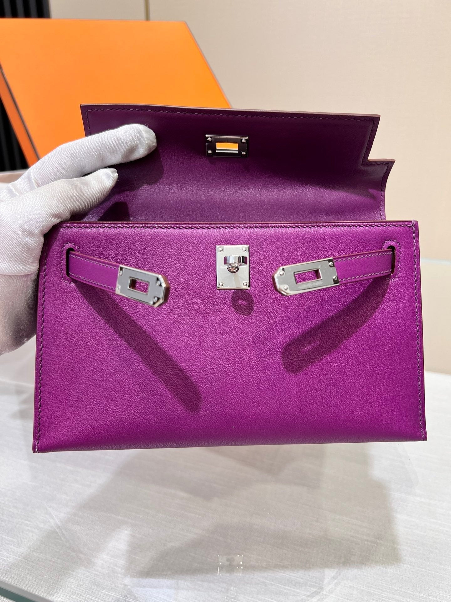 HM KELLY POCHETTE 22CM PURPLE SWIFT SILVER HARDWARE