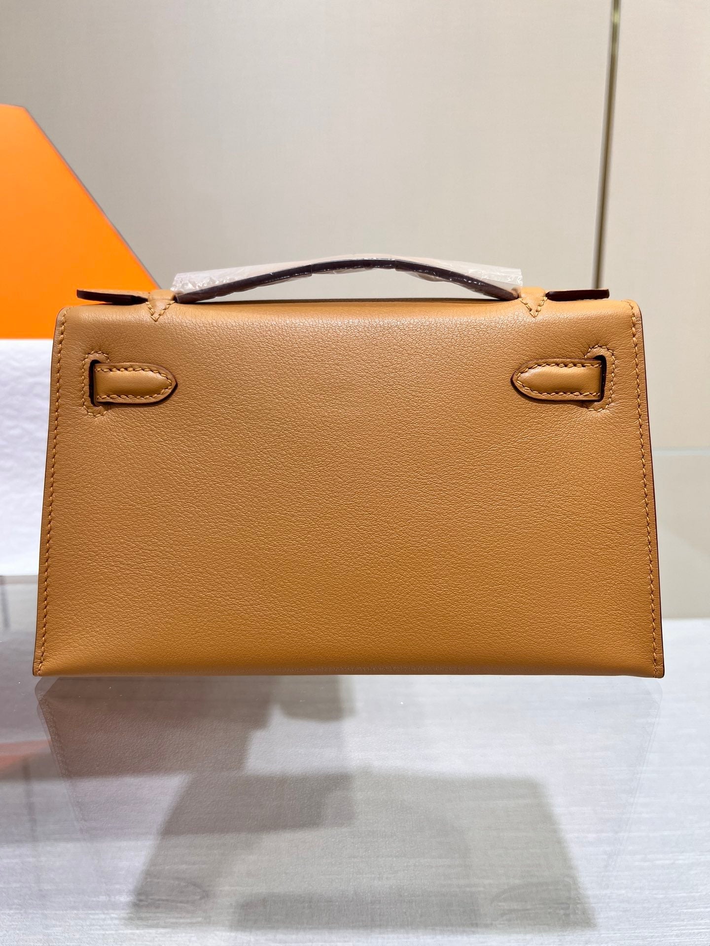 HM KELLY POCHETTE 22CM BROWN SWIFT SILVER HARDWARE