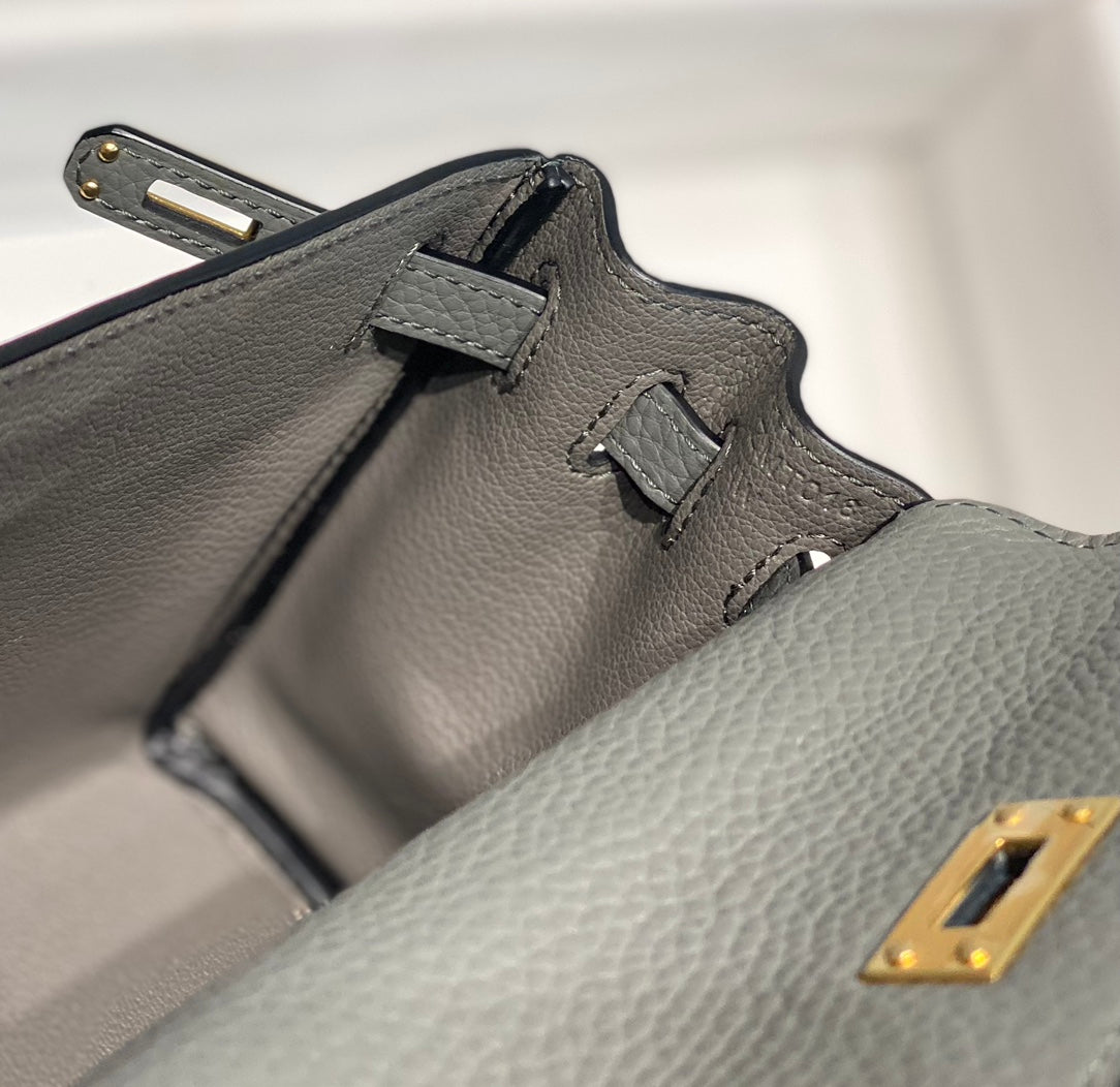 HM Mini Kelly 20cm Gris Meyer Togo Leather Gold Hardware