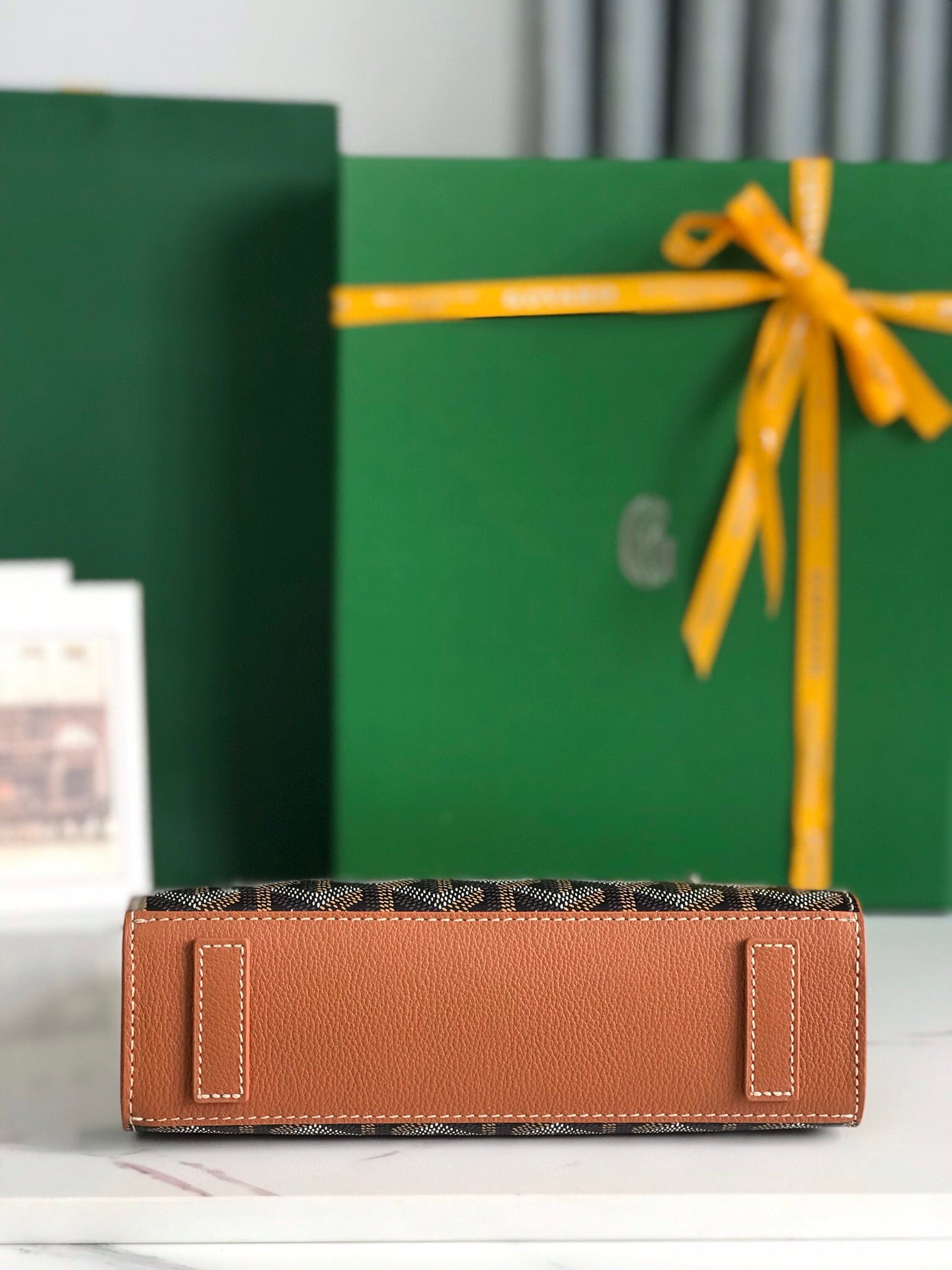 ROUETTE STRUCTUR¨¦ MINI BAG 21 IN BLACK GOYARDINE CANVAS AND TAN CALFSKIN