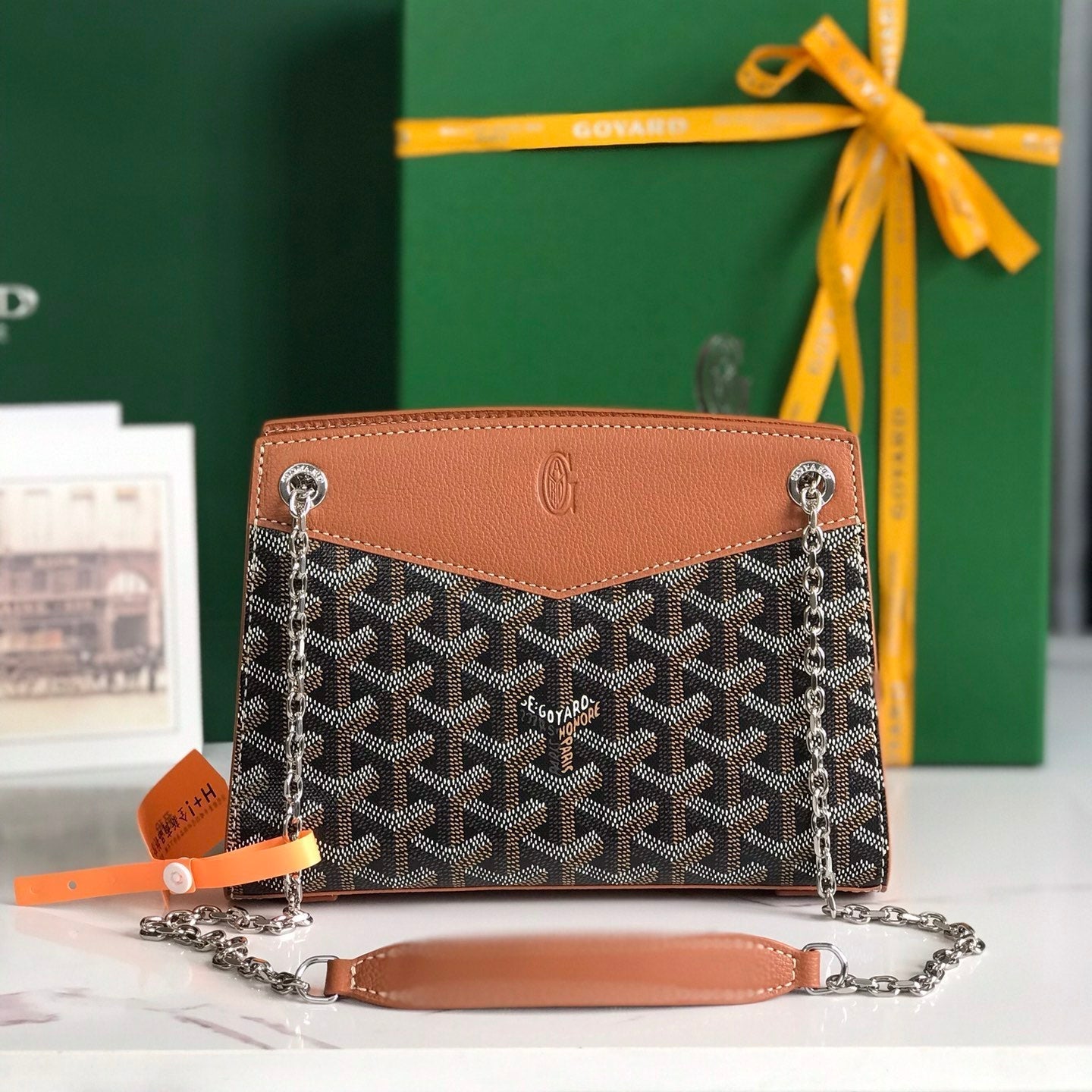 ROUETTE STRUCTUR¨¦ MINI BAG 21 IN BLACK GOYARDINE CANVAS AND TAN CALFSKIN