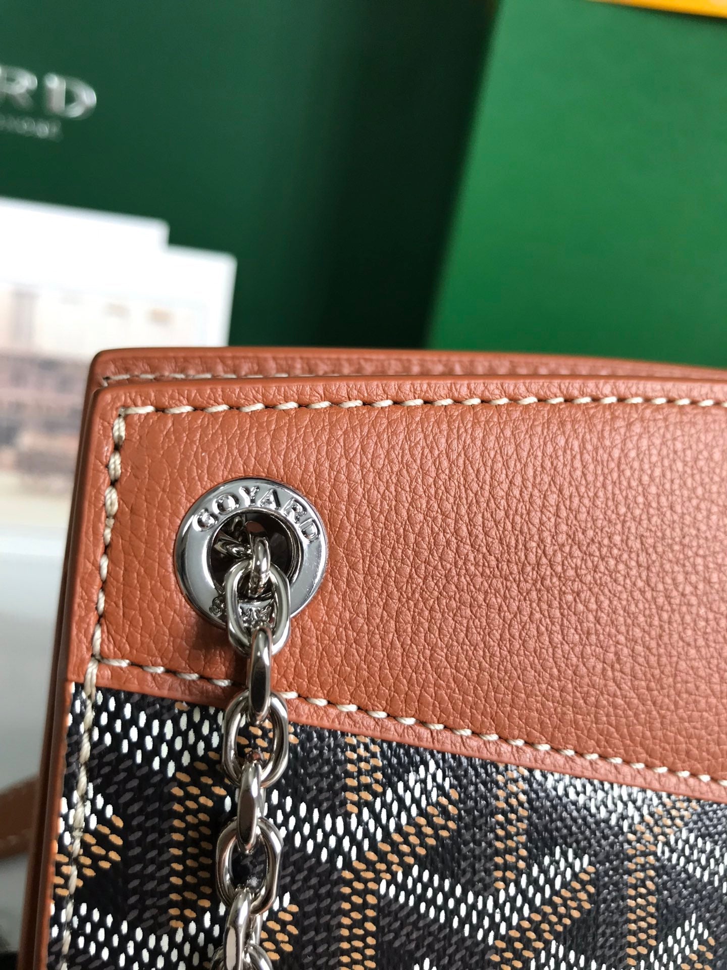 ROUETTE STRUCTUR¨¦ MINI BAG 21 IN BLACK GOYARDINE CANVAS AND TAN CALFSKIN