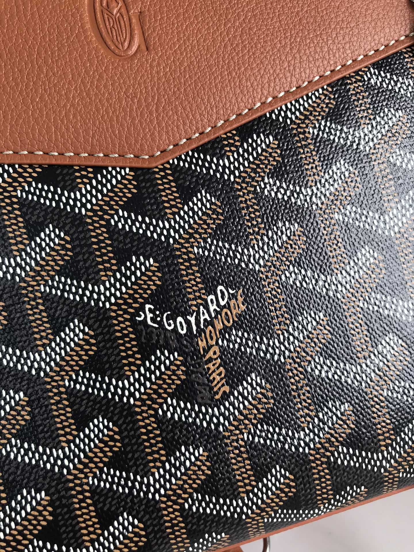 ROUETTE STRUCTUR¨¦ MINI BAG 21 IN BLACK GOYARDINE CANVAS AND TAN CALFSKIN
