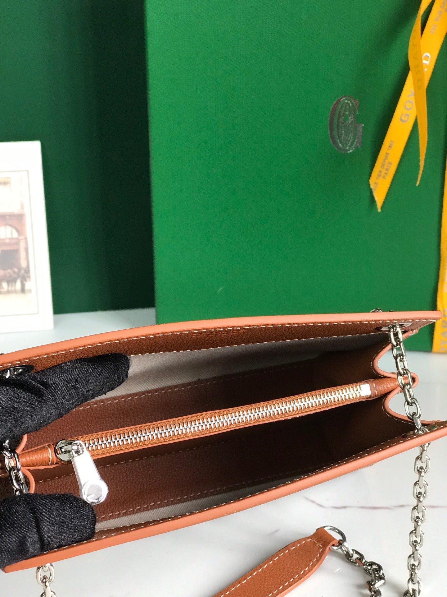 ROUETTE STRUCTUR¨¦ MINI BAG 21 IN BLACK GOYARDINE CANVAS AND TAN CALFSKIN