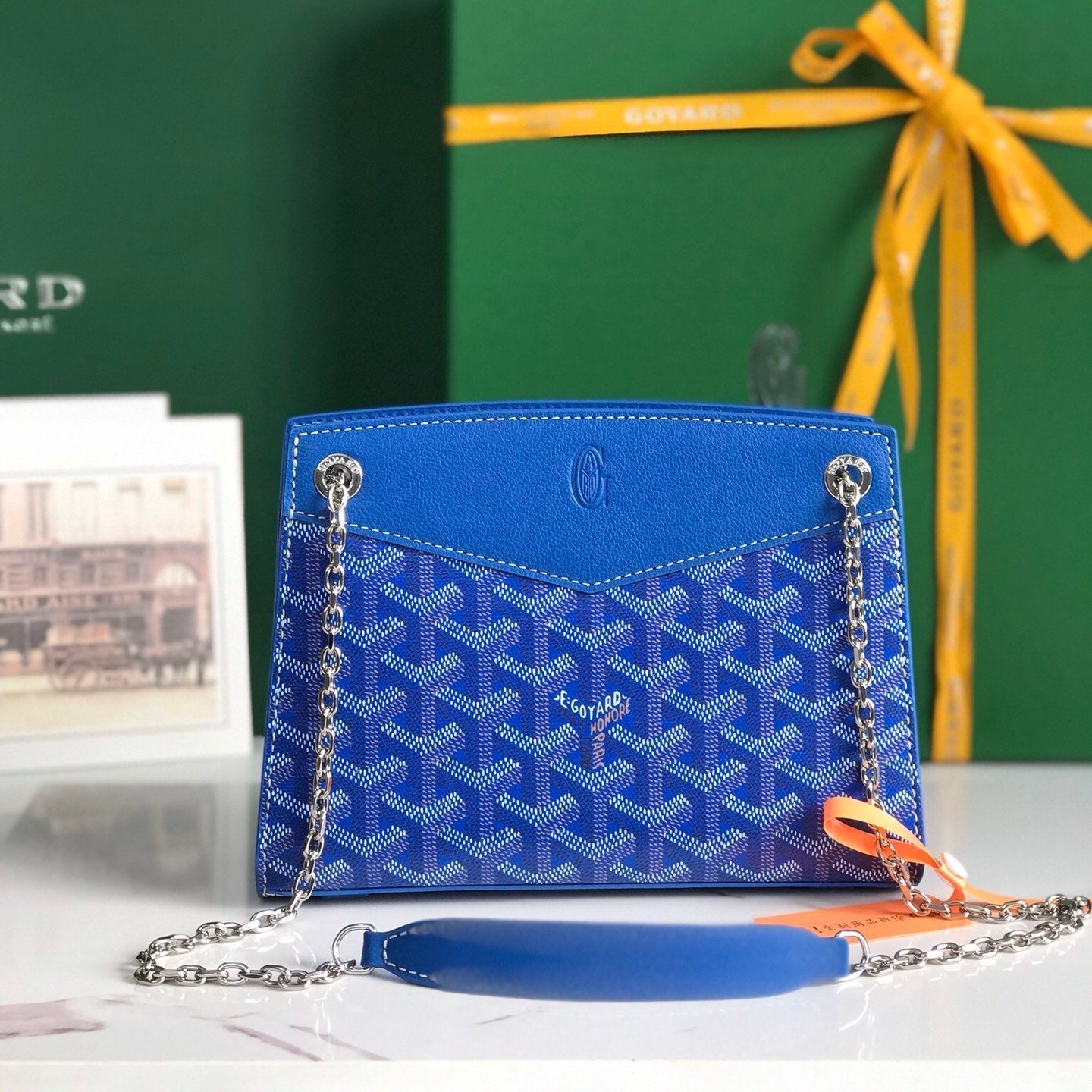 ROUETTE STRUCTUR¨¦ MINI BAG 21 IN SAPPHIRE BLUE GOYARDINE CANVAS AND CALFSKIN