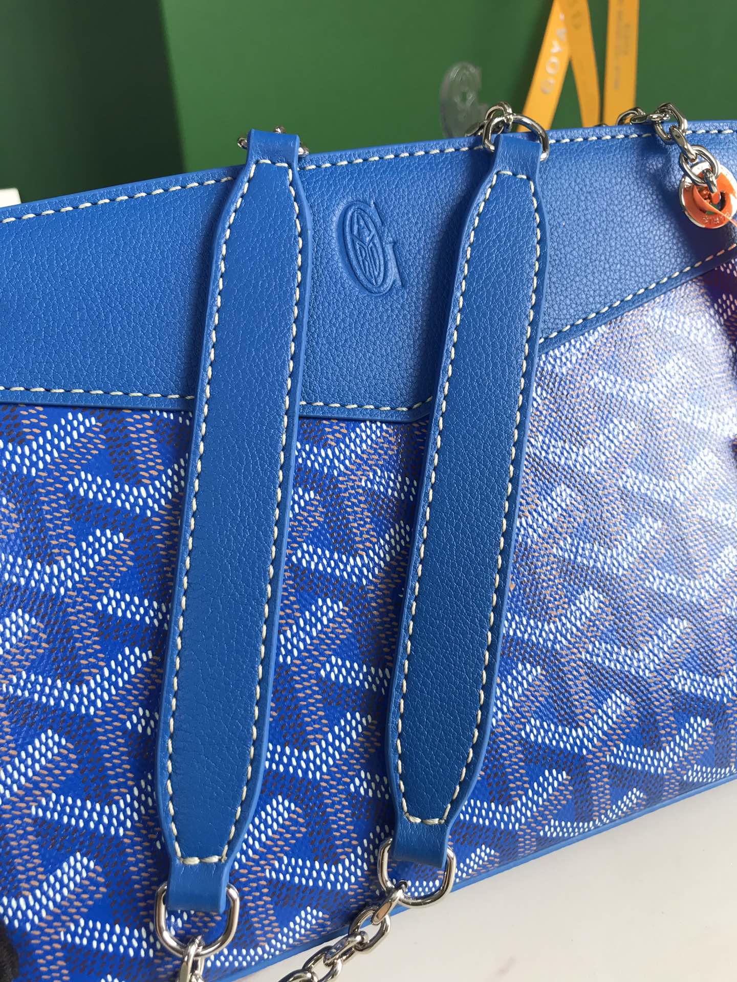 ROUETTE STRUCTUR¨¦ MINI BAG 21 IN SAPPHIRE BLUE GOYARDINE CANVAS AND CALFSKIN