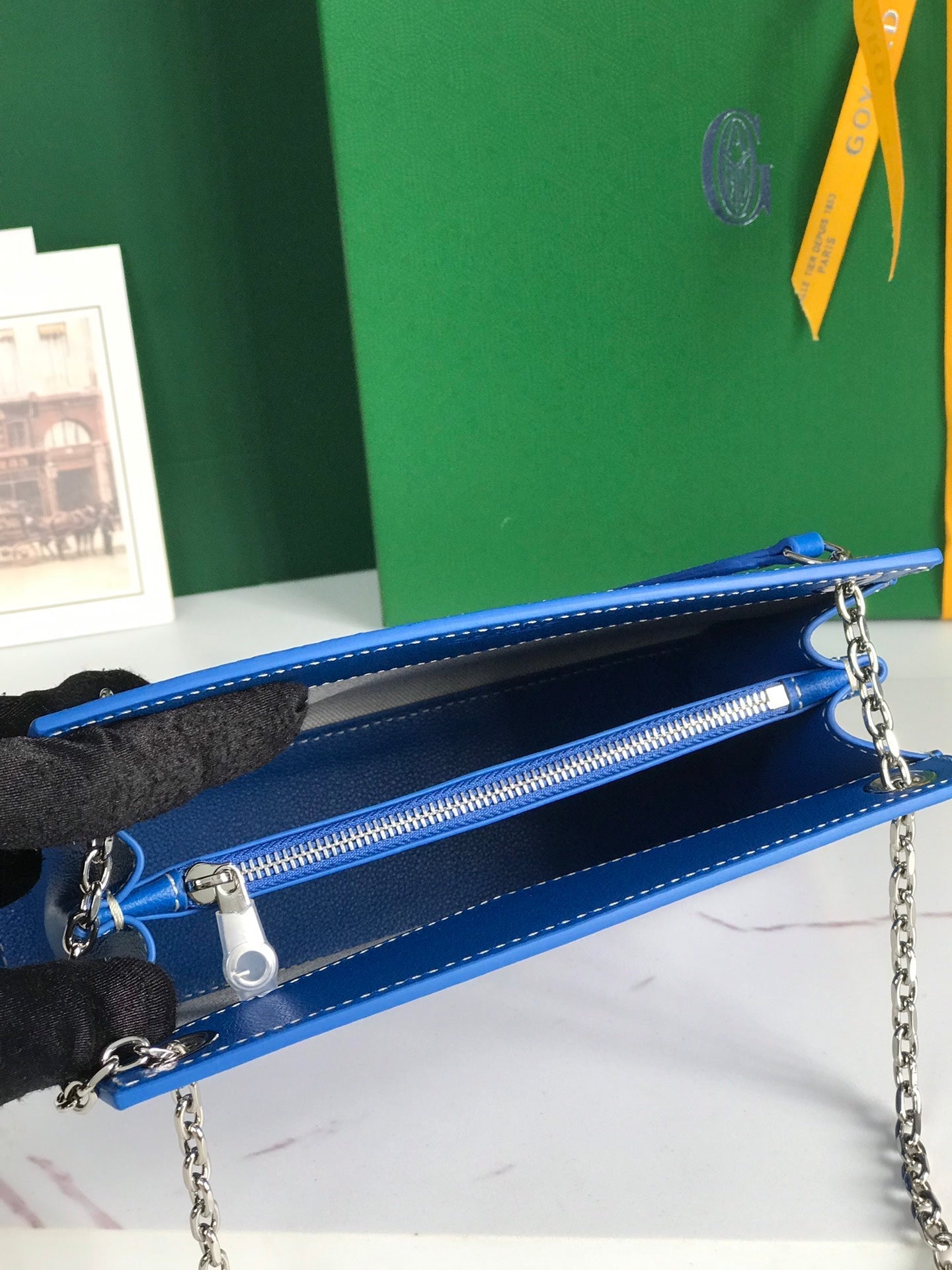 ROUETTE STRUCTUR¨¦ MINI BAG 21 IN SAPPHIRE BLUE GOYARDINE CANVAS AND CALFSKIN