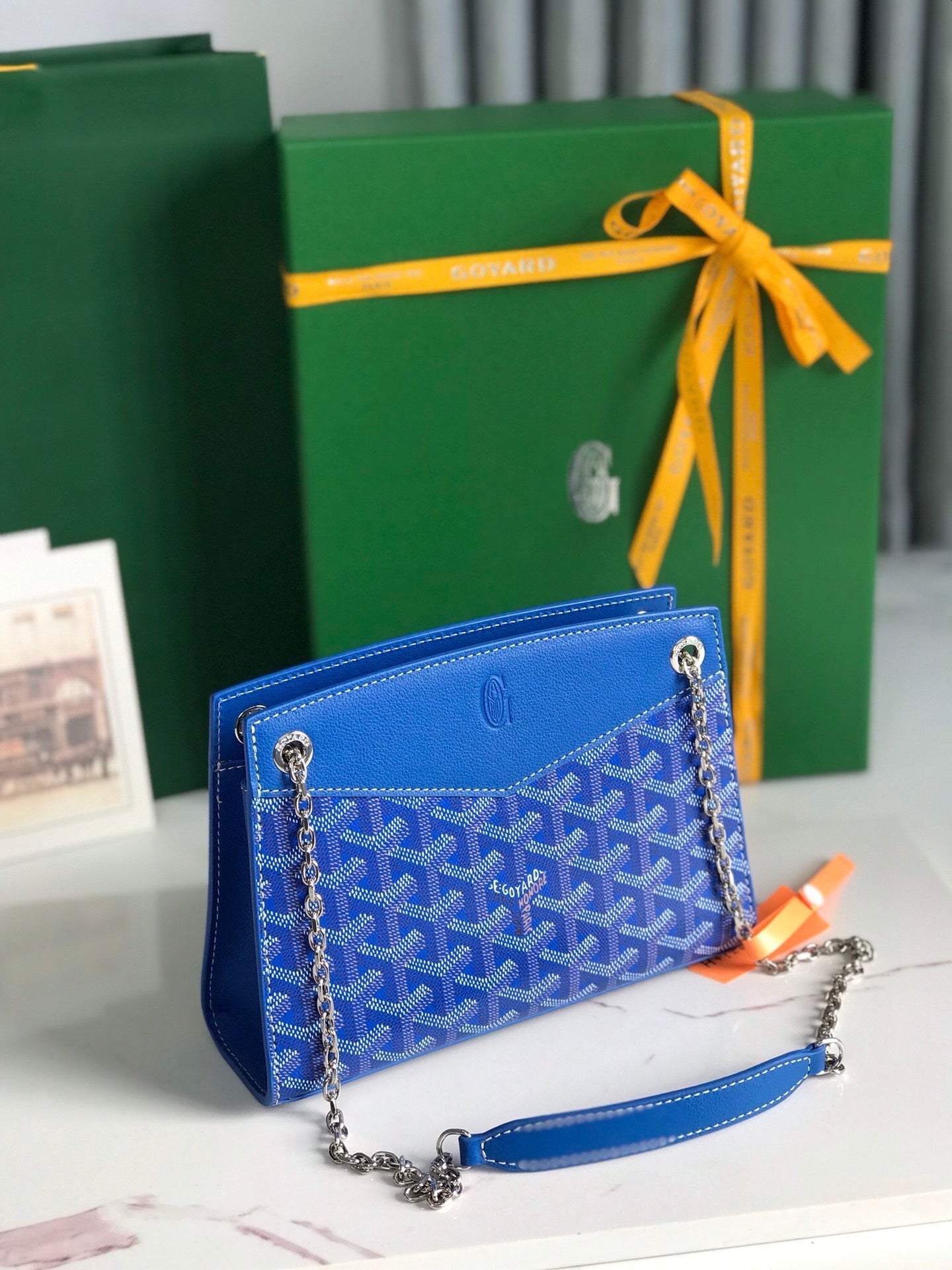 ROUETTE STRUCTUR¨¦ MINI BAG 21 IN SAPPHIRE BLUE GOYARDINE CANVAS AND CALFSKIN