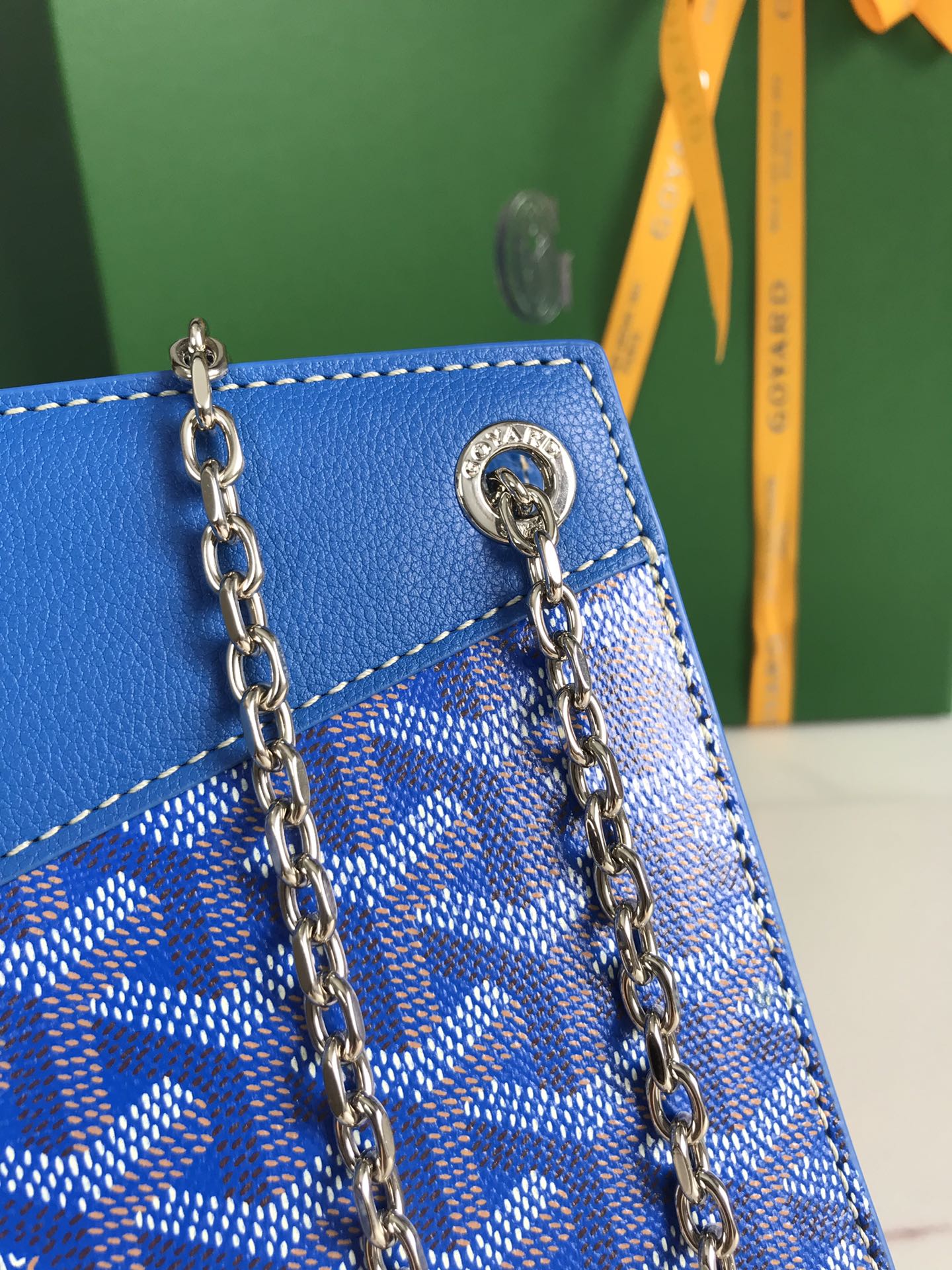 ROUETTE STRUCTUR¨¦ MINI BAG 21 IN SAPPHIRE BLUE GOYARDINE CANVAS AND CALFSKIN