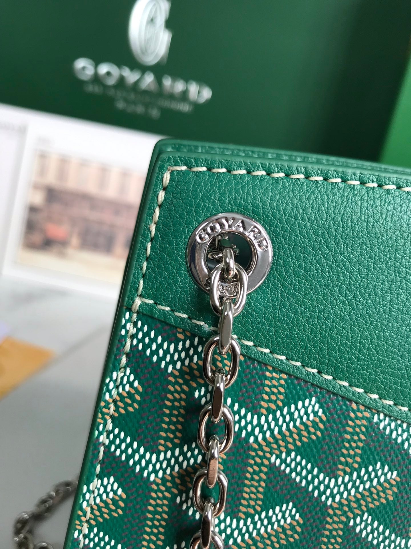 ROUETTE STRUCTUR¨¦ MINI BAG 21 IN GREEN GOYARDINE CANVAS AND CALFSKIN