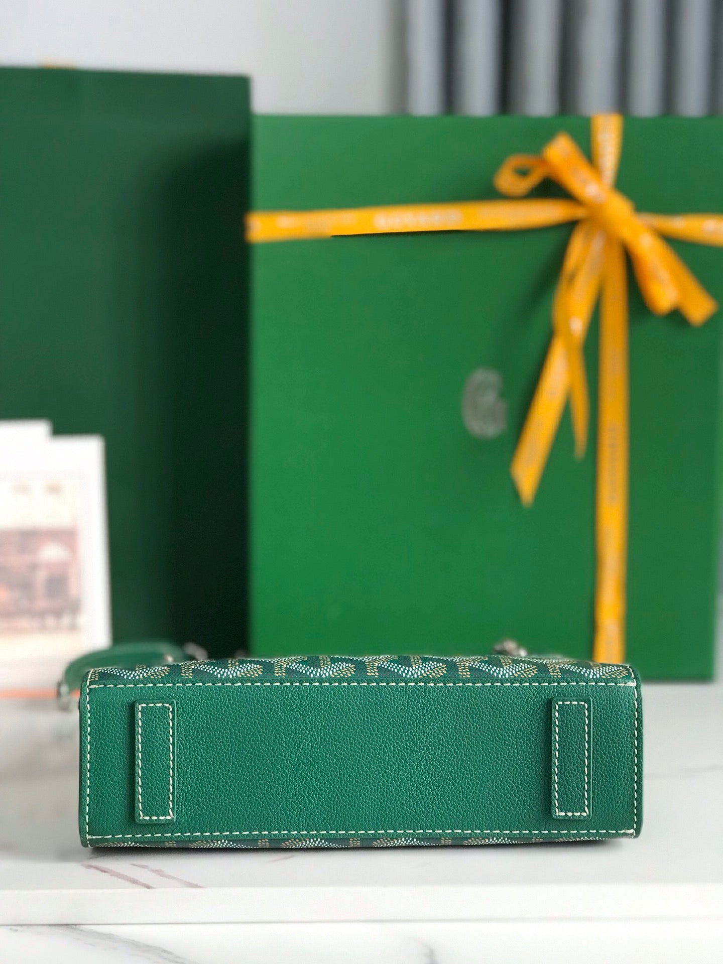 ROUETTE STRUCTUR¨¦ MINI BAG 21 IN GREEN GOYARDINE CANVAS AND CALFSKIN