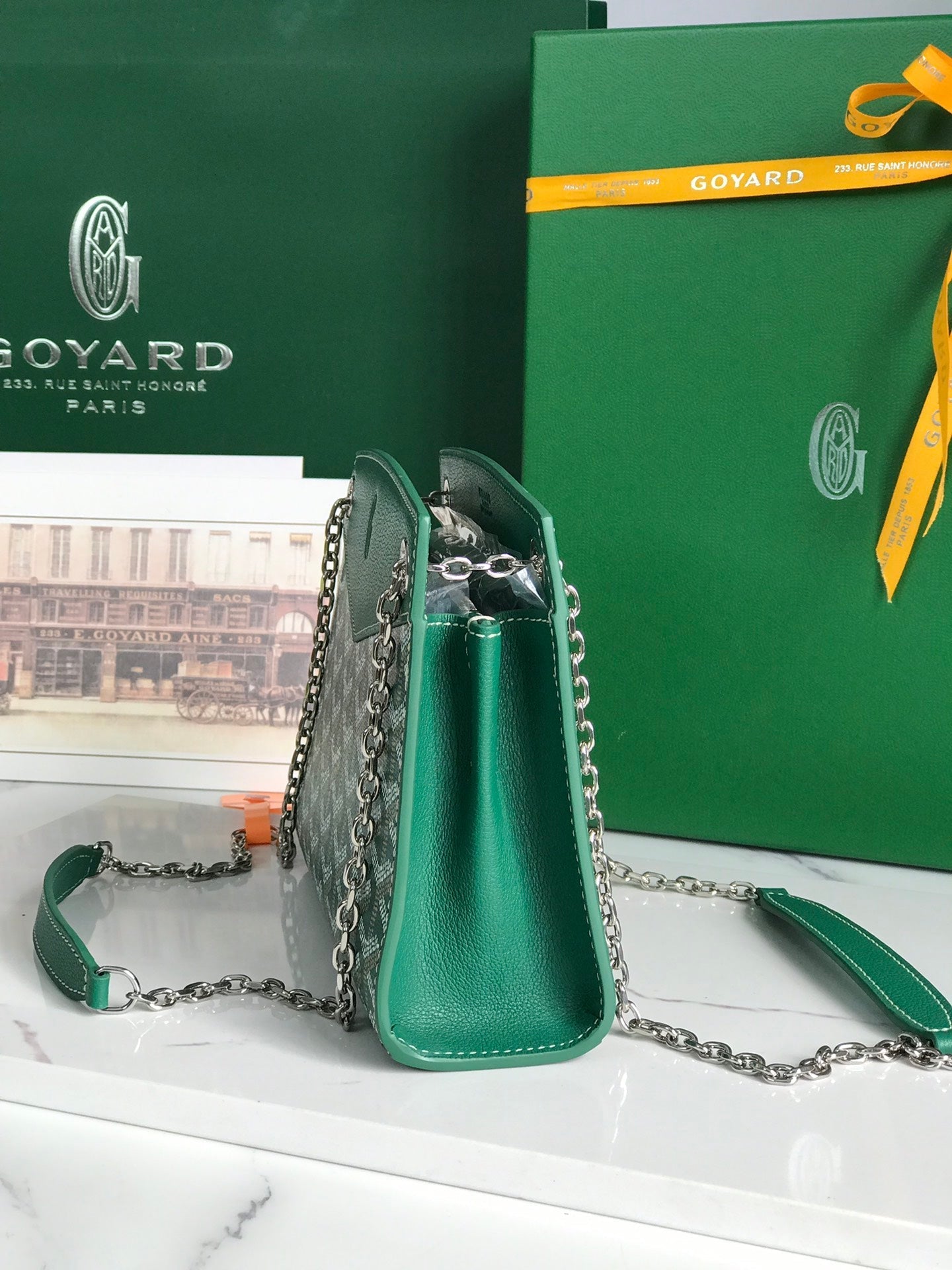 ROUETTE STRUCTUR¨¦ MINI BAG 21 IN GREEN GOYARDINE CANVAS AND CALFSKIN