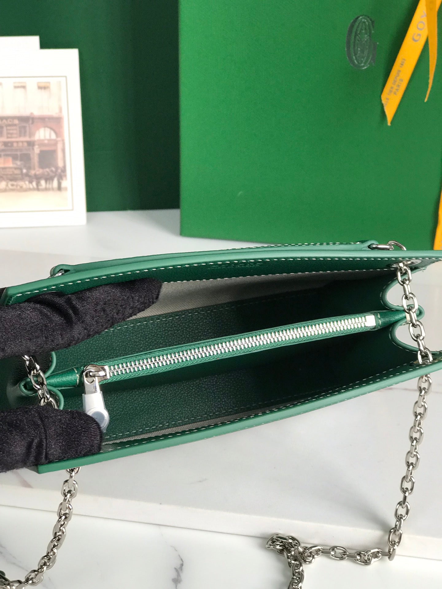 ROUETTE STRUCTUR¨¦ MINI BAG 21 IN GREEN GOYARDINE CANVAS AND CALFSKIN