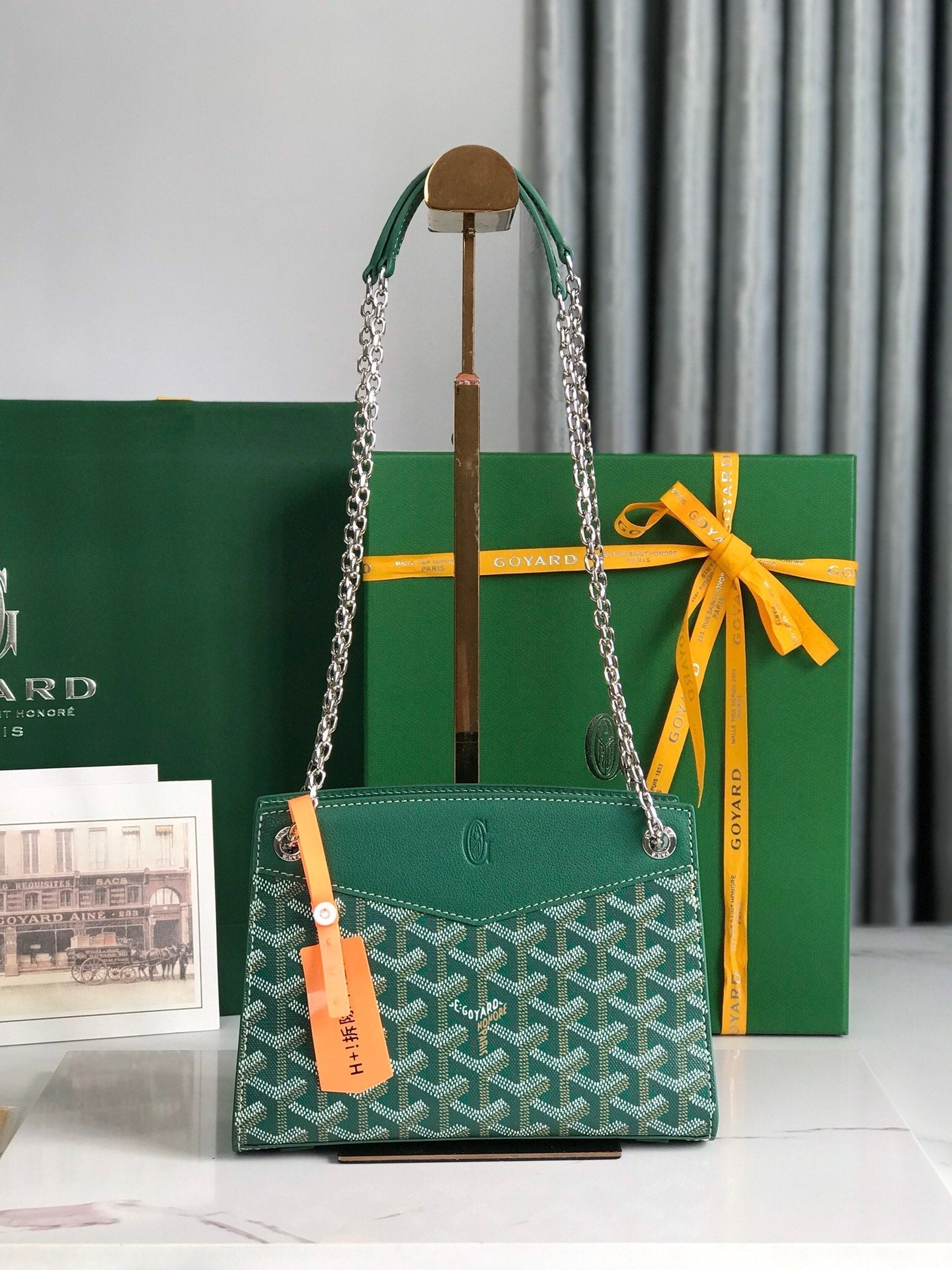 ROUETTE STRUCTUR¨¦ MINI BAG 21 IN GREEN GOYARDINE CANVAS AND CALFSKIN