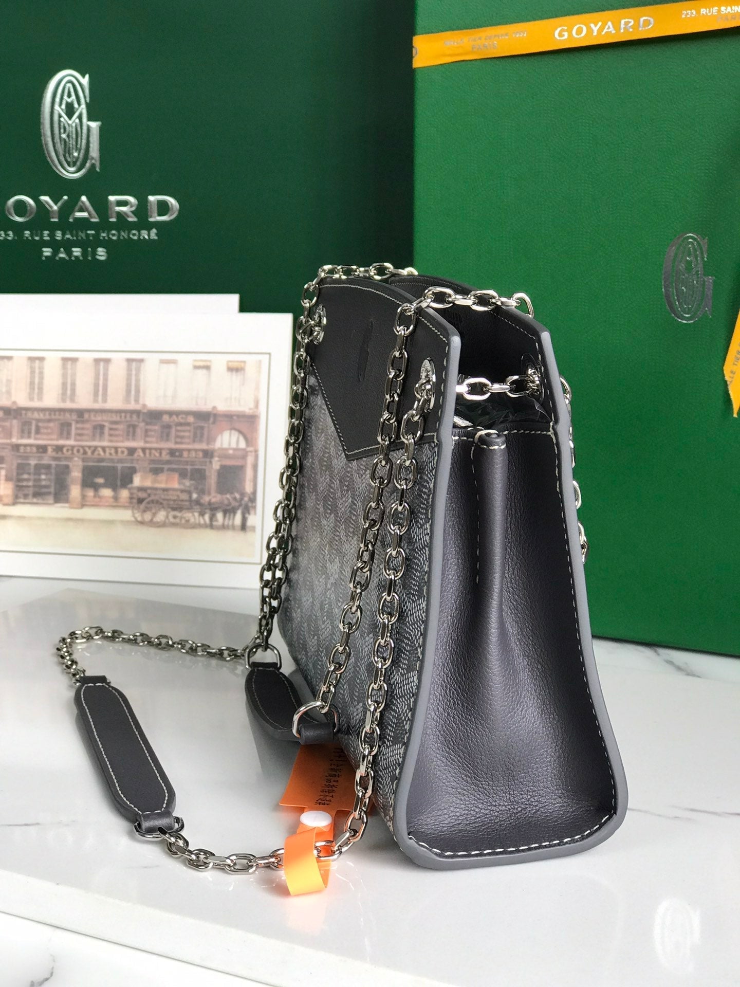 ROUETTE STRUCTUR¨¦ MINI BAG 21 IN GREY BLACK GOYARDINE CANVAS AND CALFSKIN
