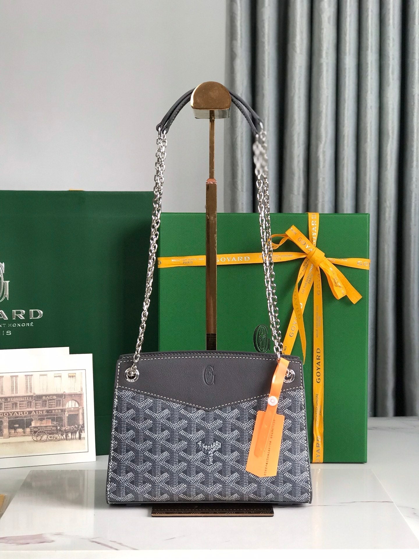 ROUETTE STRUCTUR¨¦ MINI BAG 21 IN GREY BLACK GOYARDINE CANVAS AND CALFSKIN