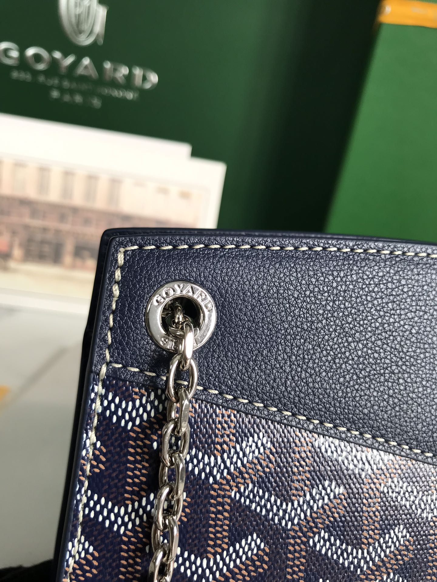 ROUETTE STRUCTUR¨¦ MINI BAG 21 IN NAVY BLUE GOYARDINE CANVAS AND CALFSKIN