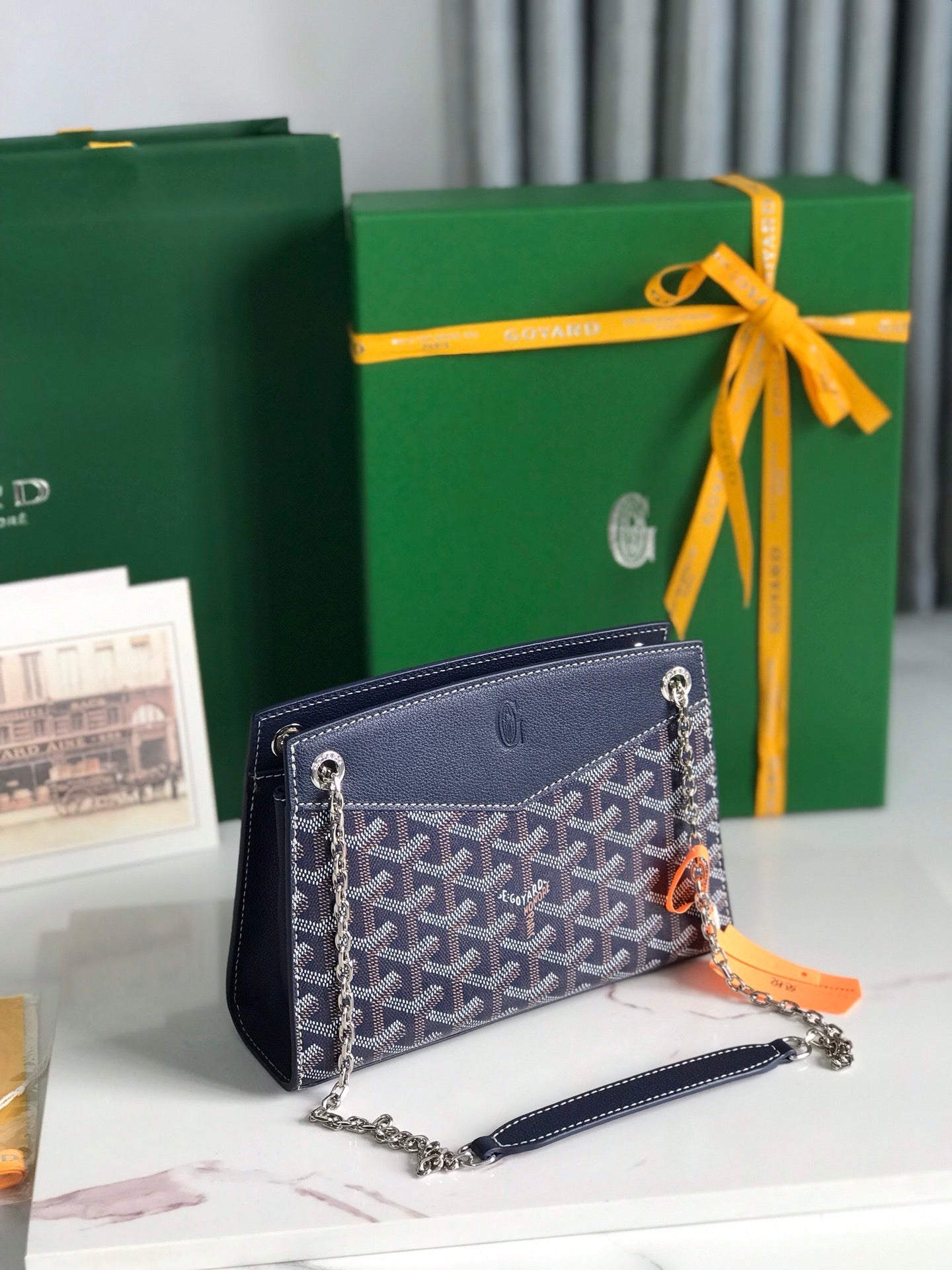 ROUETTE STRUCTUR¨¦ MINI BAG 21 IN NAVY BLUE GOYARDINE CANVAS AND CALFSKIN