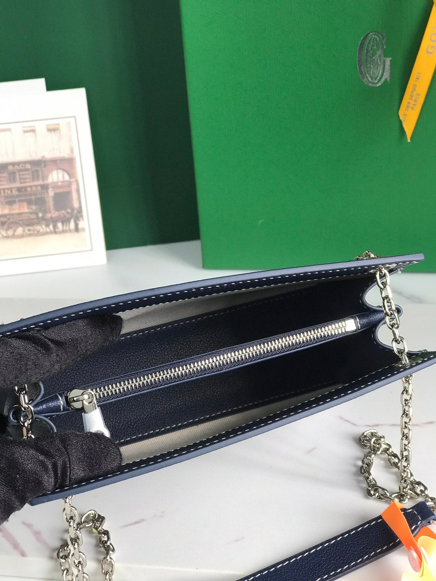 ROUETTE STRUCTUR¨¦ MINI BAG 21 IN NAVY BLUE GOYARDINE CANVAS AND CALFSKIN