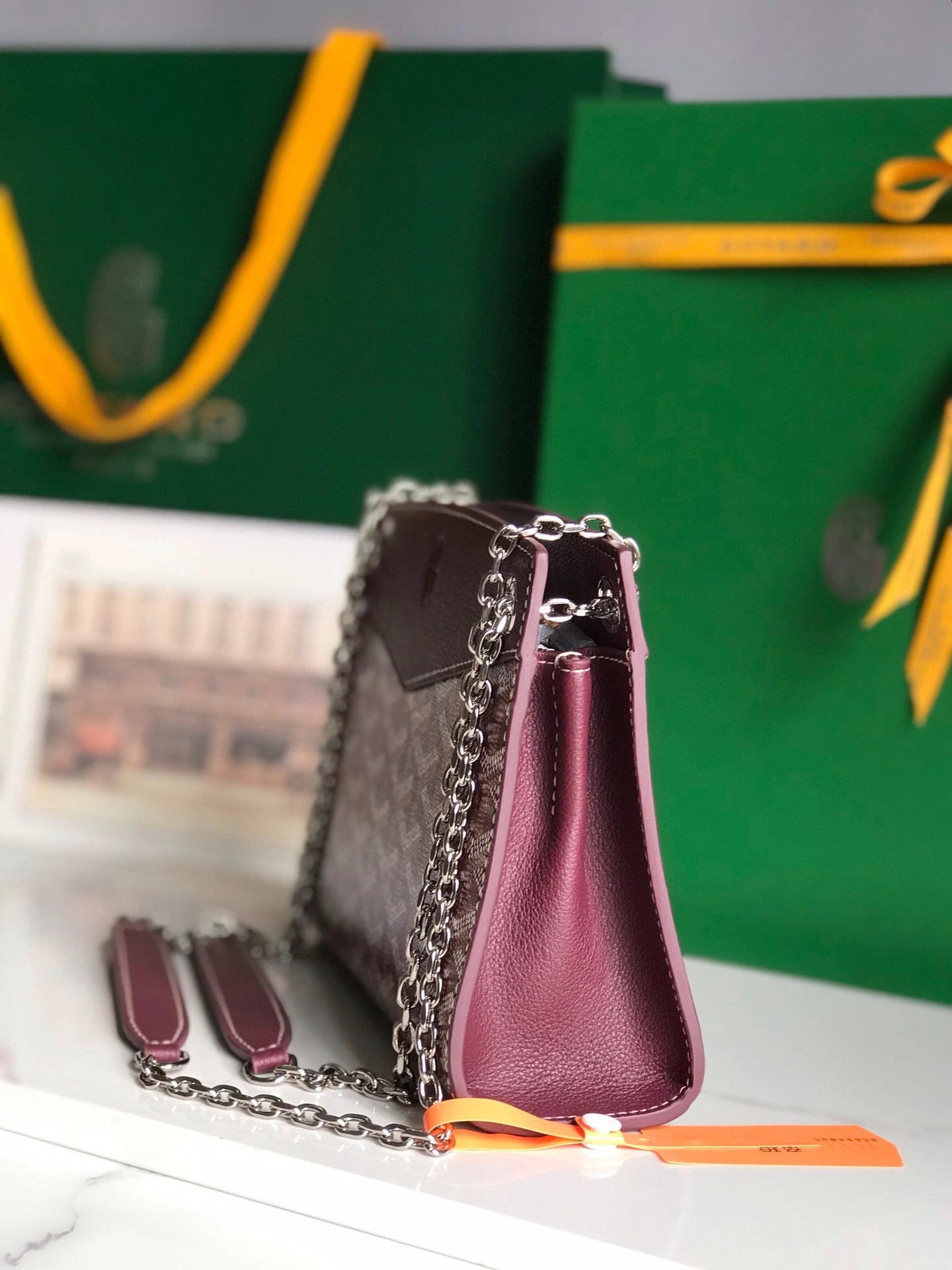 ROUETTE STRUCTUR¨¦ MINI BAG 21 IN WINE RED GOYARDINE CANVAS AND CALFSKIN