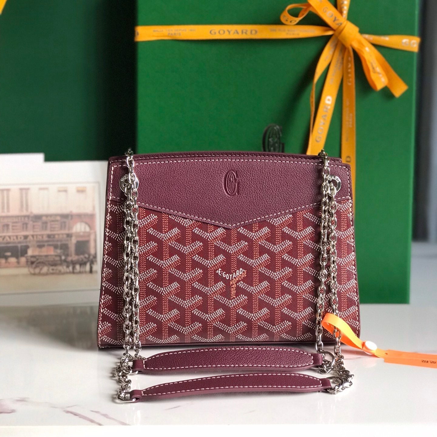 ROUETTE STRUCTUR¨¦ MINI BAG 21 IN WINE RED GOYARDINE CANVAS AND CALFSKIN