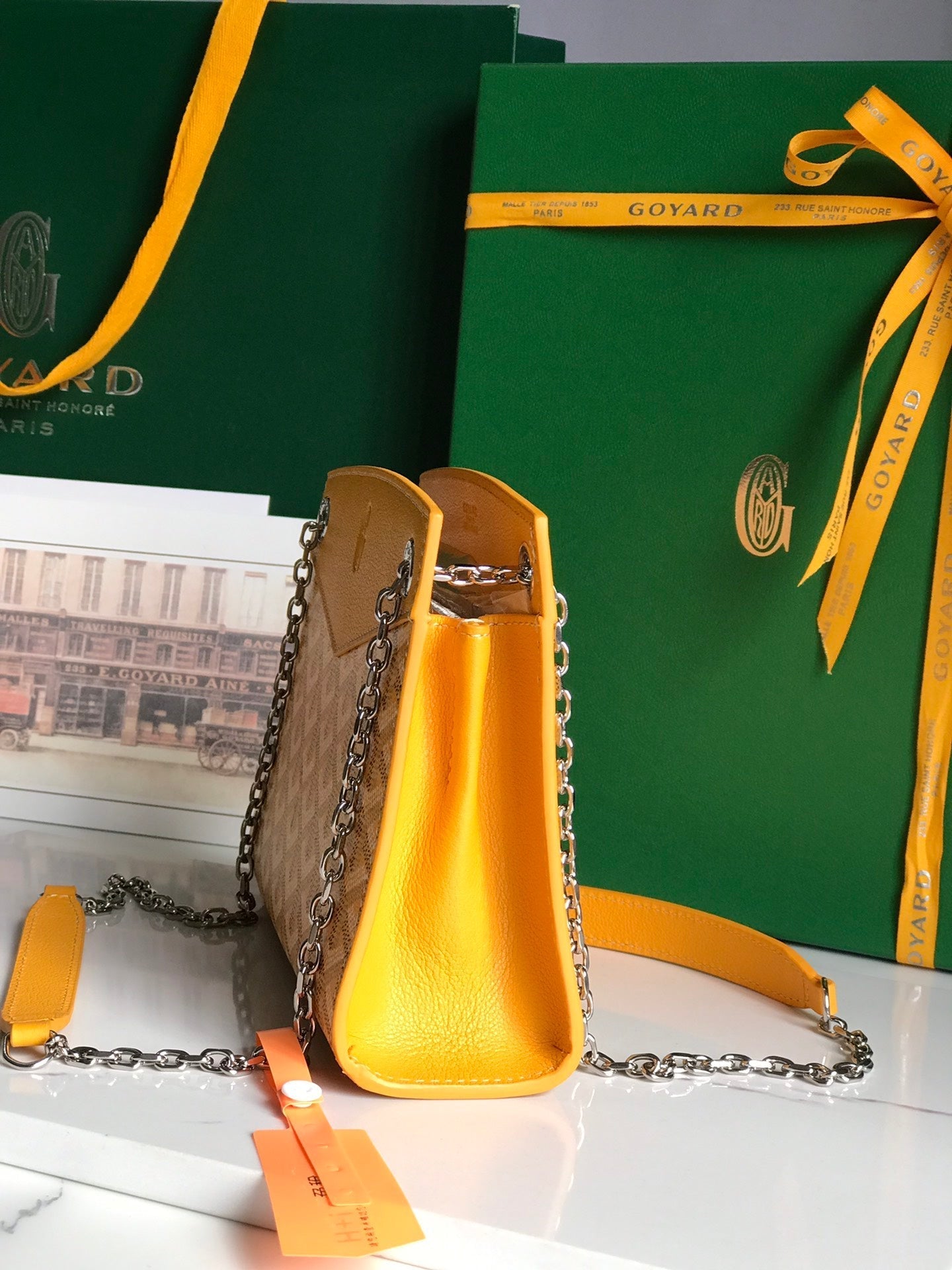 ROUETTE STRUCTUR¨¦ MINI BAG 21 IN YELLOW GOYARDINE CANVAS AND CALFSKIN