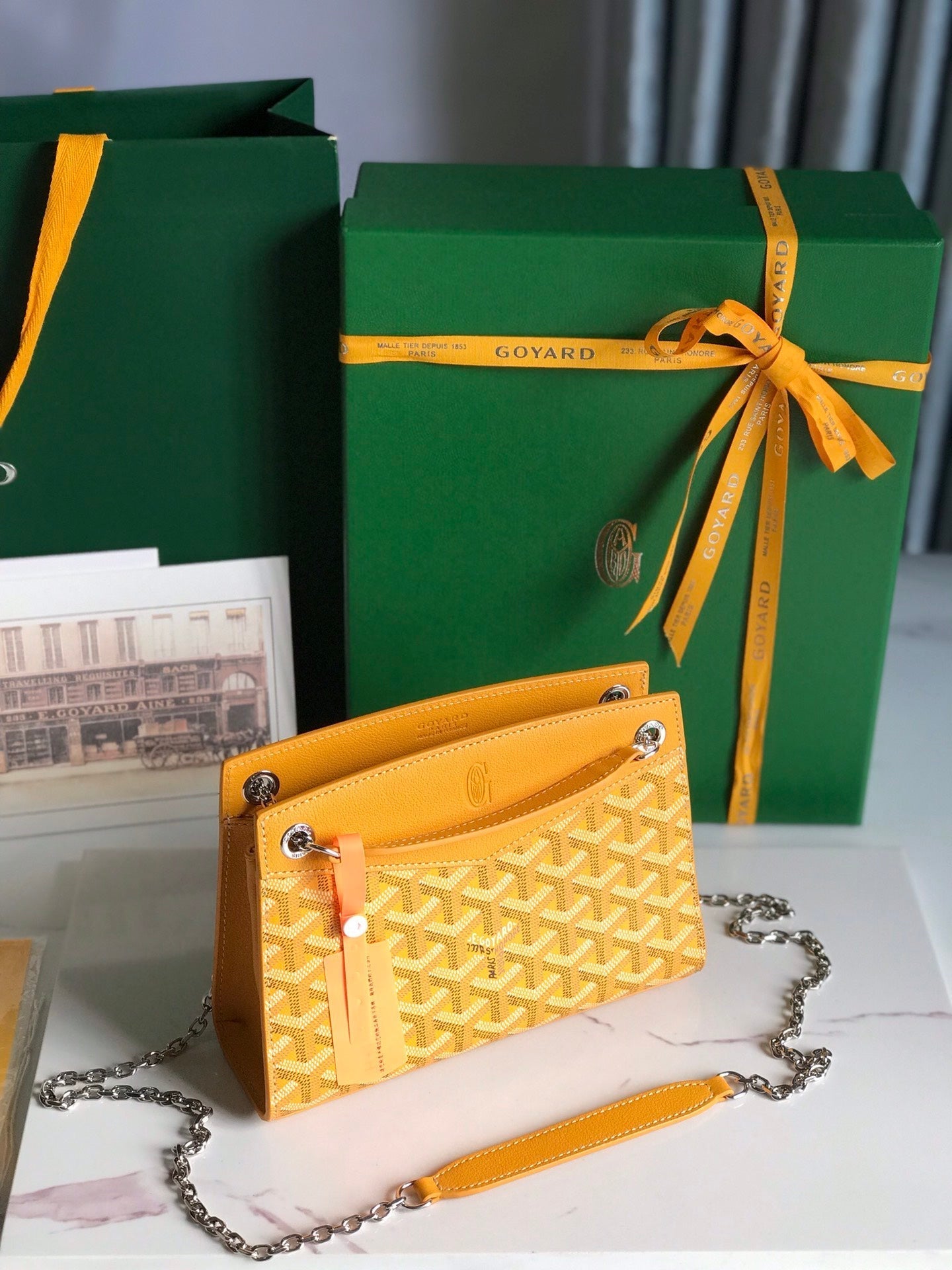 ROUETTE STRUCTUR¨¦ MINI BAG 21 IN YELLOW GOYARDINE CANVAS AND CALFSKIN