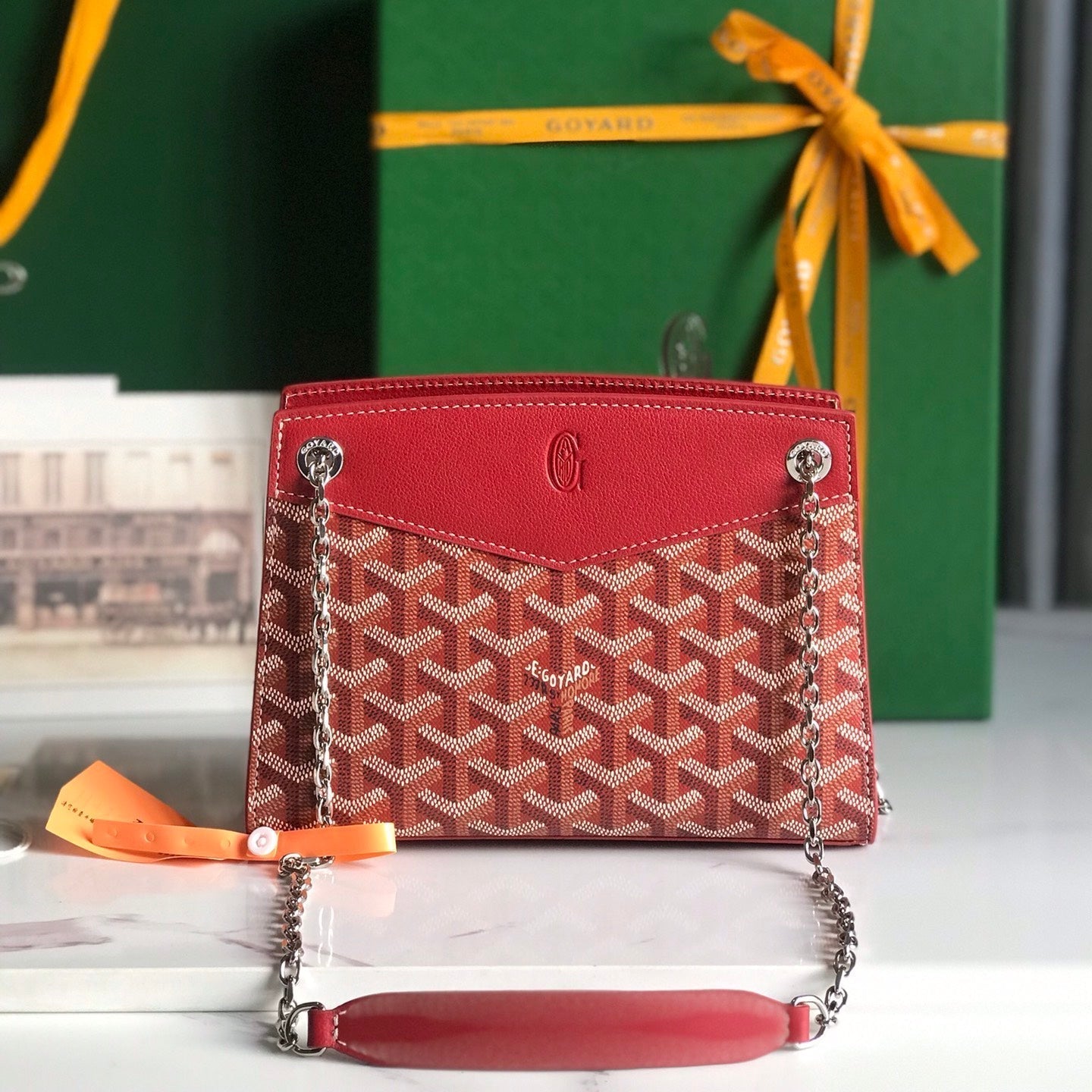 ROUETTE STRUCTUR¨¦ MINI BAG 21 IN CLASSIC RED GOYARDINE CANVAS AND CALFSKIN