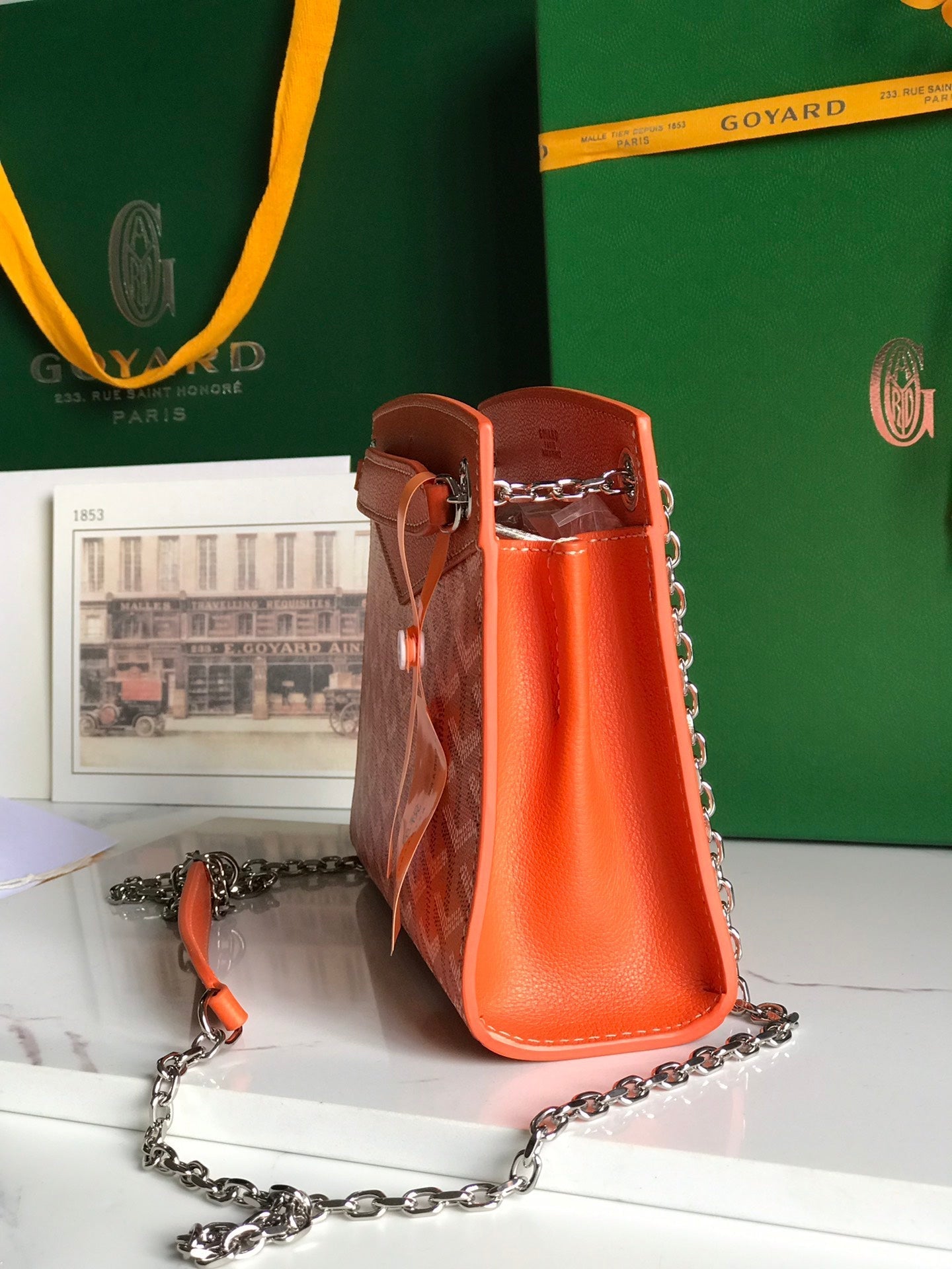 ROUETTE STRUCTUR¨¦ MINI BAG 21 IN ORANGE GOYARDINE CANVAS AND CALFSKIN