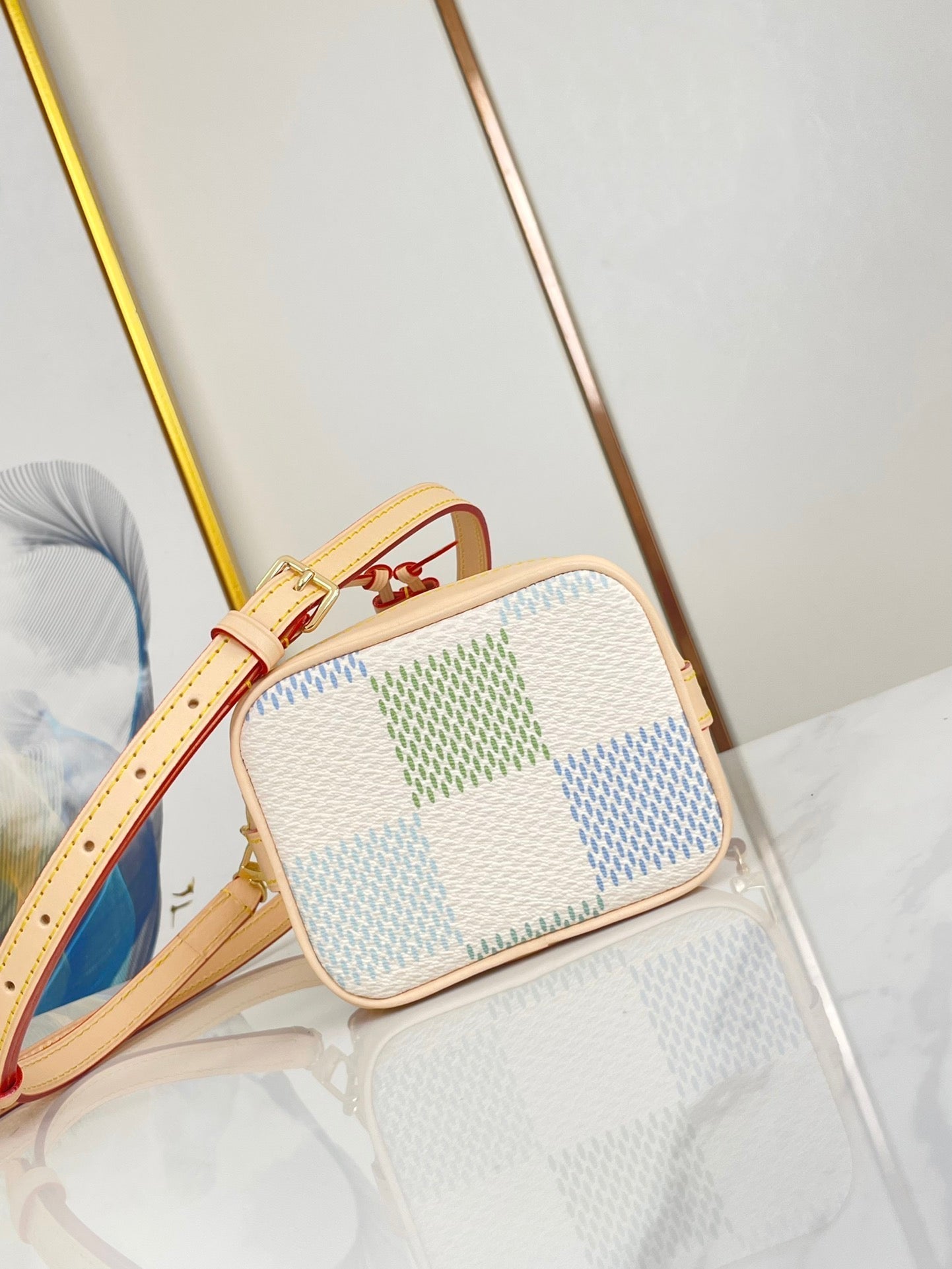 NANO NO¨¦ 16 IN PISTACHIO DAMIER GIANT CANVAS GOLD HARDWARE