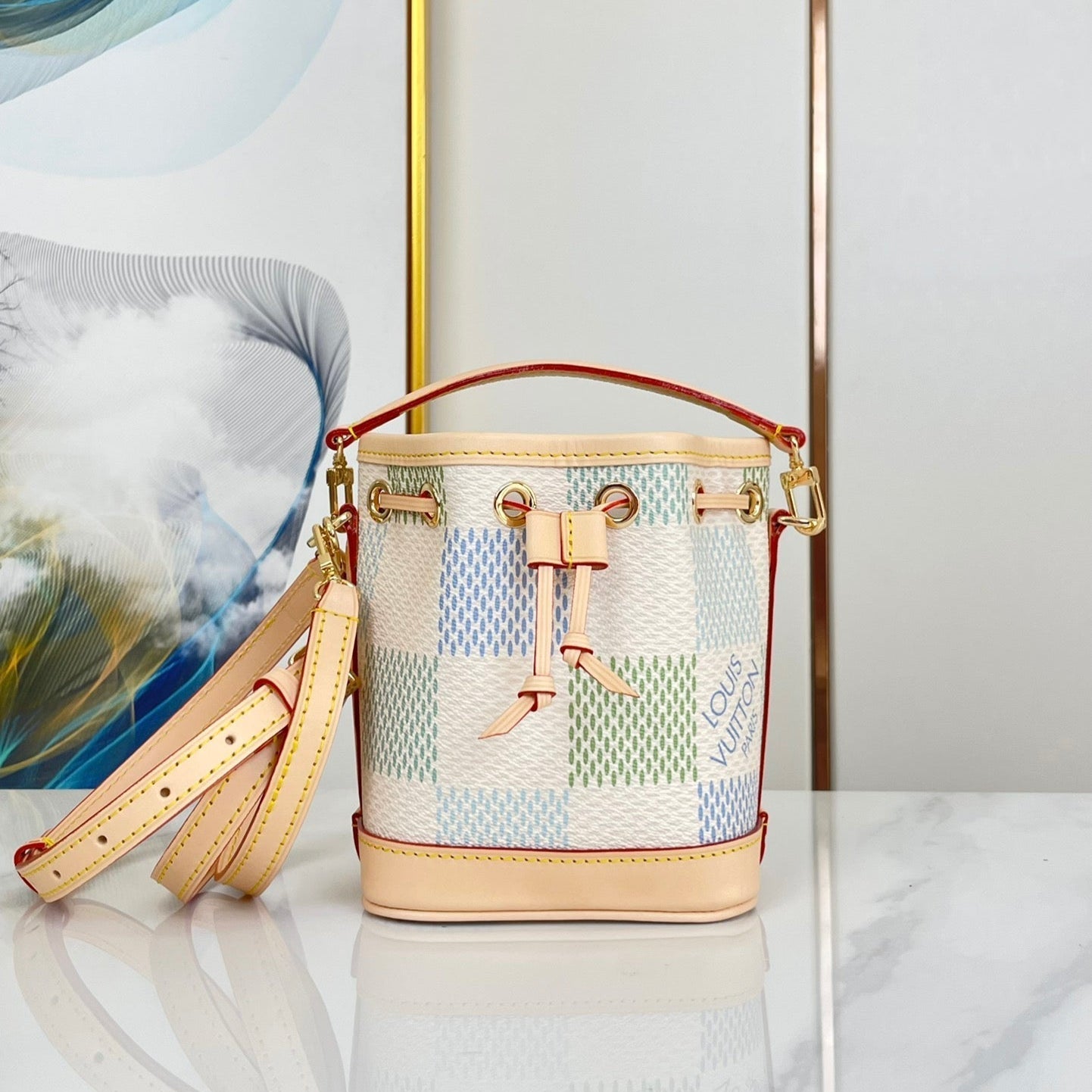 NANO NO¨¦ 16 IN PISTACHIO DAMIER GIANT CANVAS GOLD HARDWARE