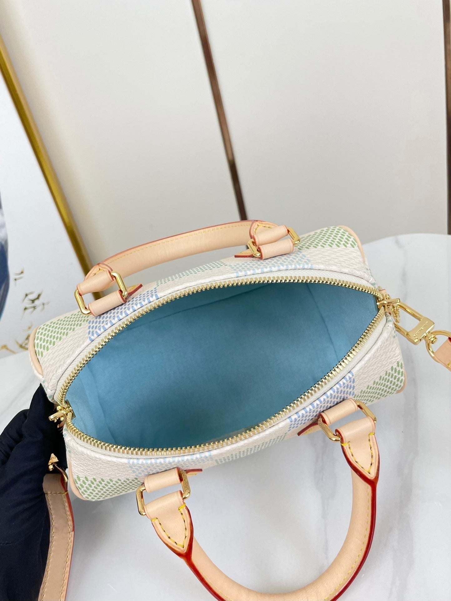 SPEEDY BANDOULI¨¨RE 20 IN PISTACHIO DAMIER GIANT CANVAS GOLD HARDWARE
