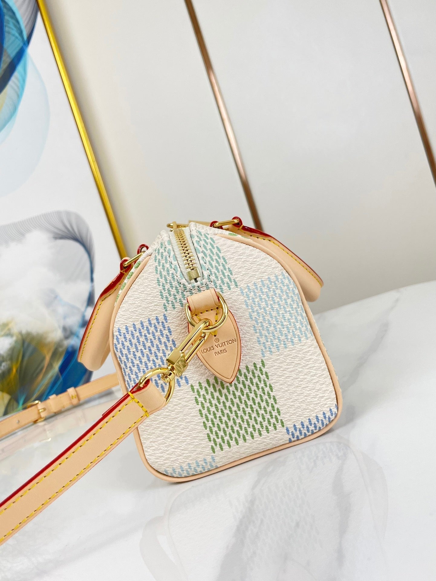 SPEEDY BANDOULI¨¨RE 20 IN PISTACHIO DAMIER GIANT CANVAS GOLD HARDWARE
