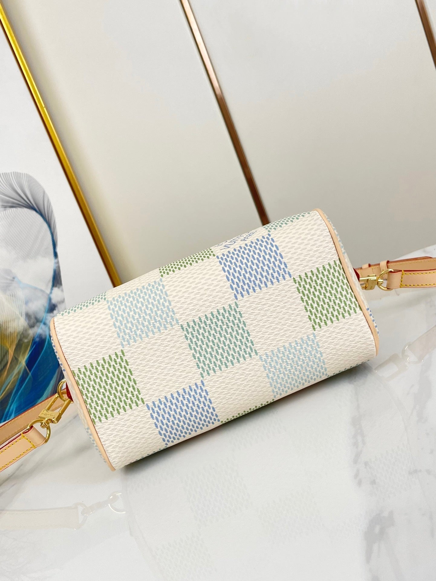 SPEEDY BANDOULI¨¨RE 20 IN PISTACHIO DAMIER GIANT CANVAS GOLD HARDWARE