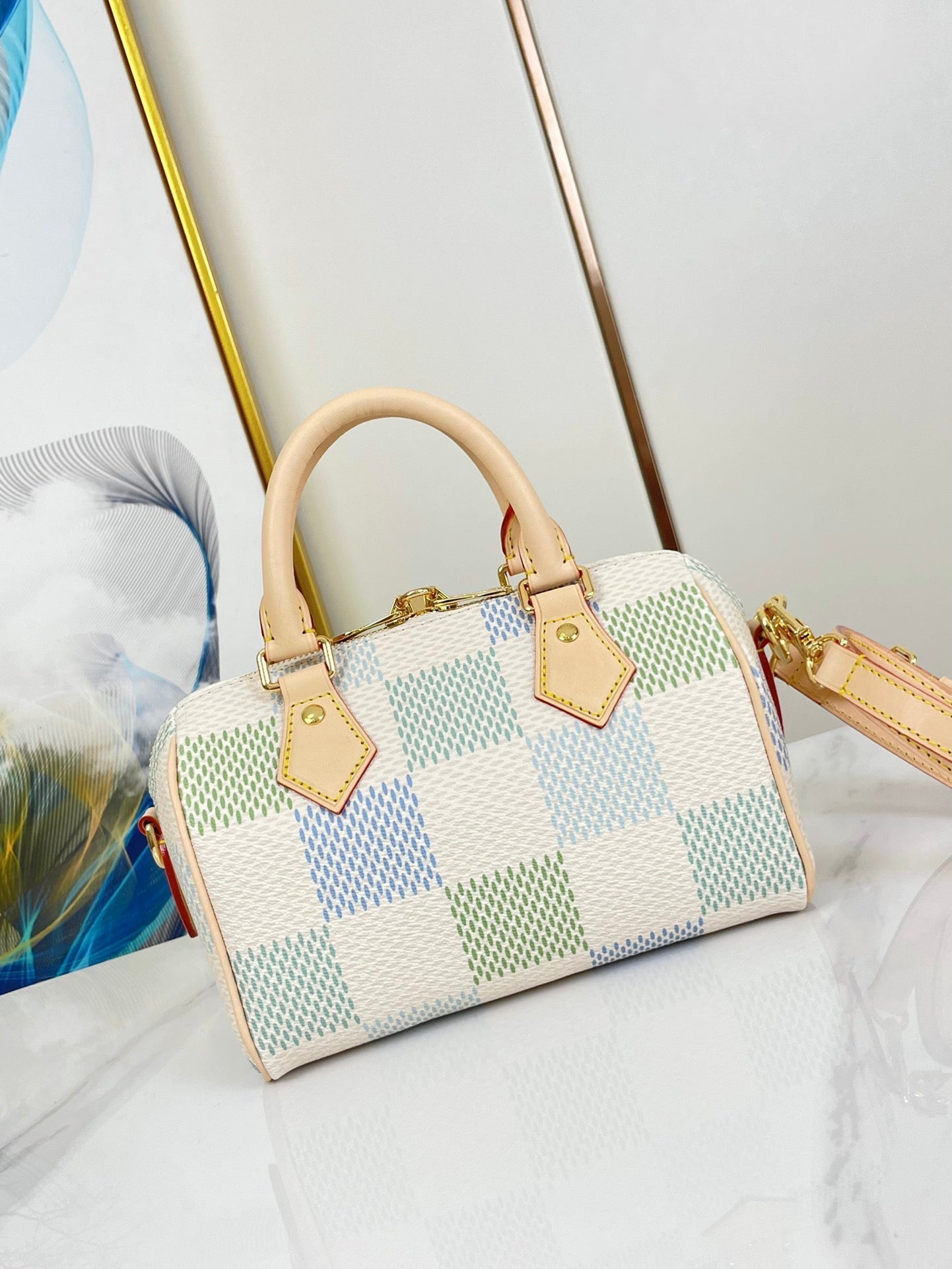 SPEEDY BANDOULI¨¨RE 20 IN PISTACHIO DAMIER GIANT CANVAS GOLD HARDWARE